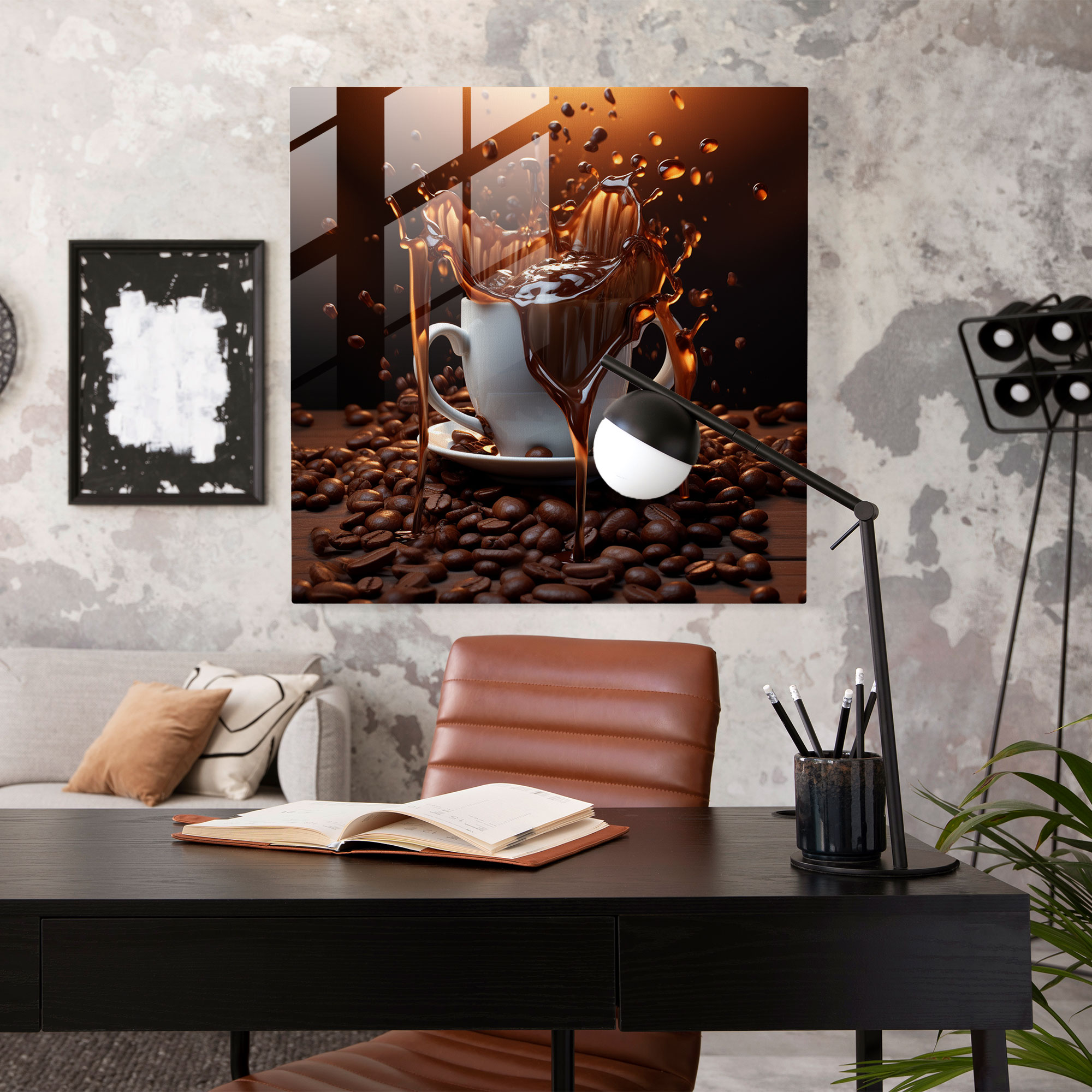 Melting Coffee Mug Glass Print - Coffee, Coffee Beans, Glass Art, Glass Wall Art
