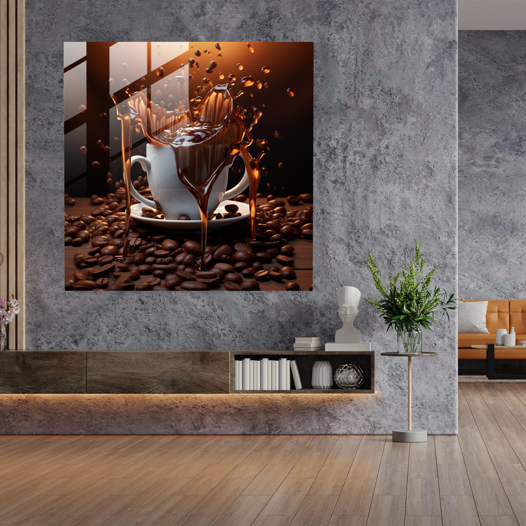 Melting Coffee Mug Glass Print - Coffee, Coffee Beans, Glass Art, Glass Wall Art