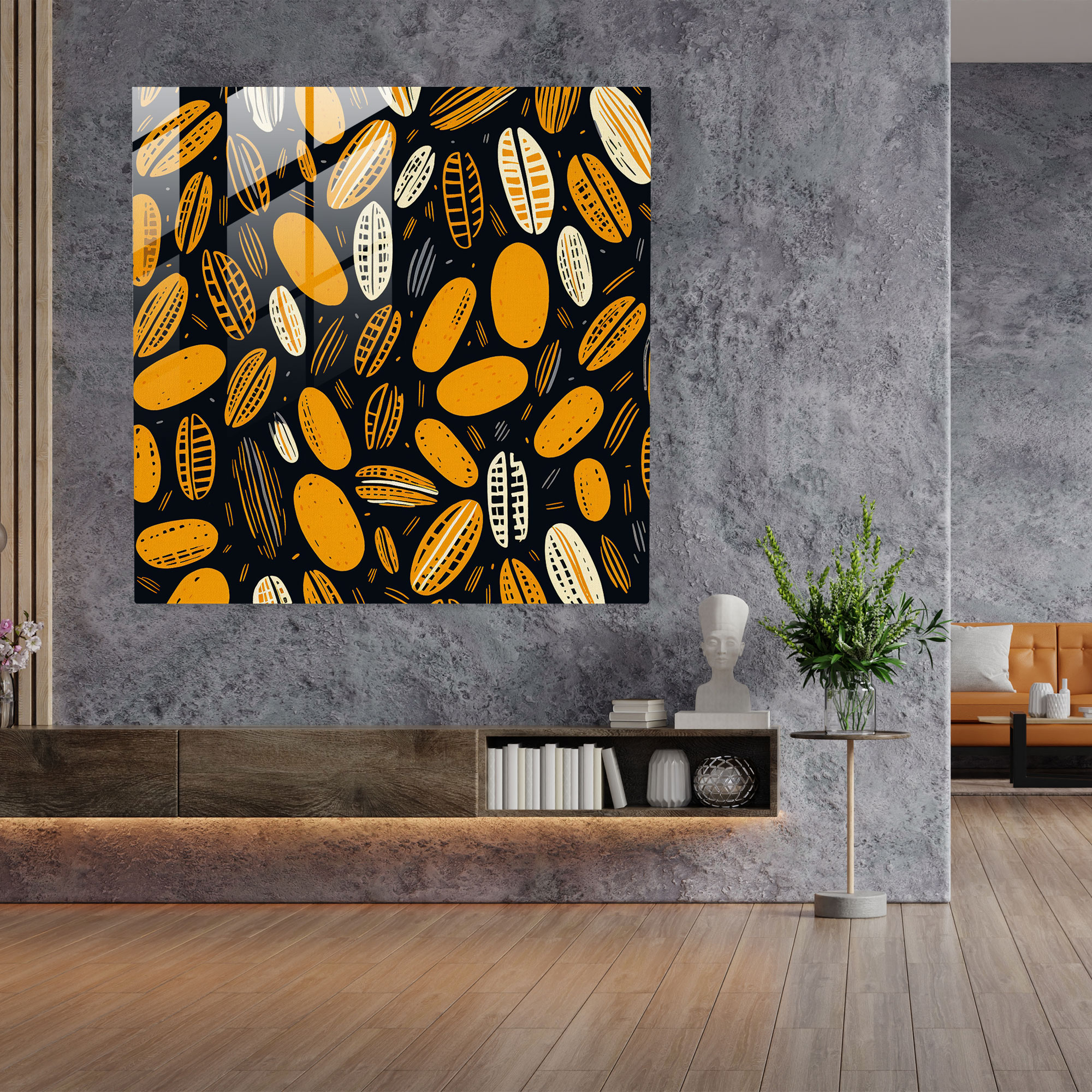 Coffee Bean Graphic Glass Print - Coffee, Wall Decoration, Glass Art, Coffee Bean