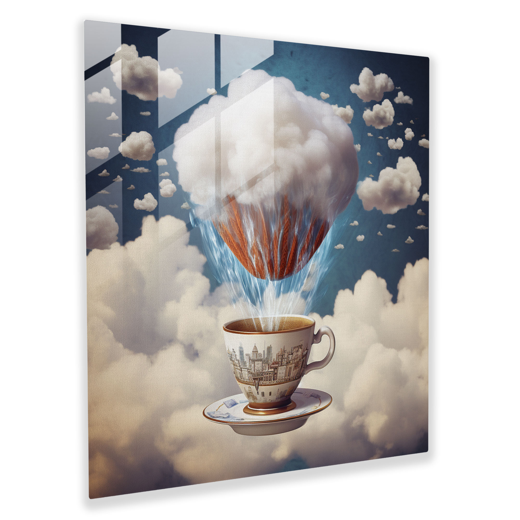 Coffee Dreams - Surreal Mixed Media Glass Print - Coffee, Coffee Cup, Glass Art, Steam