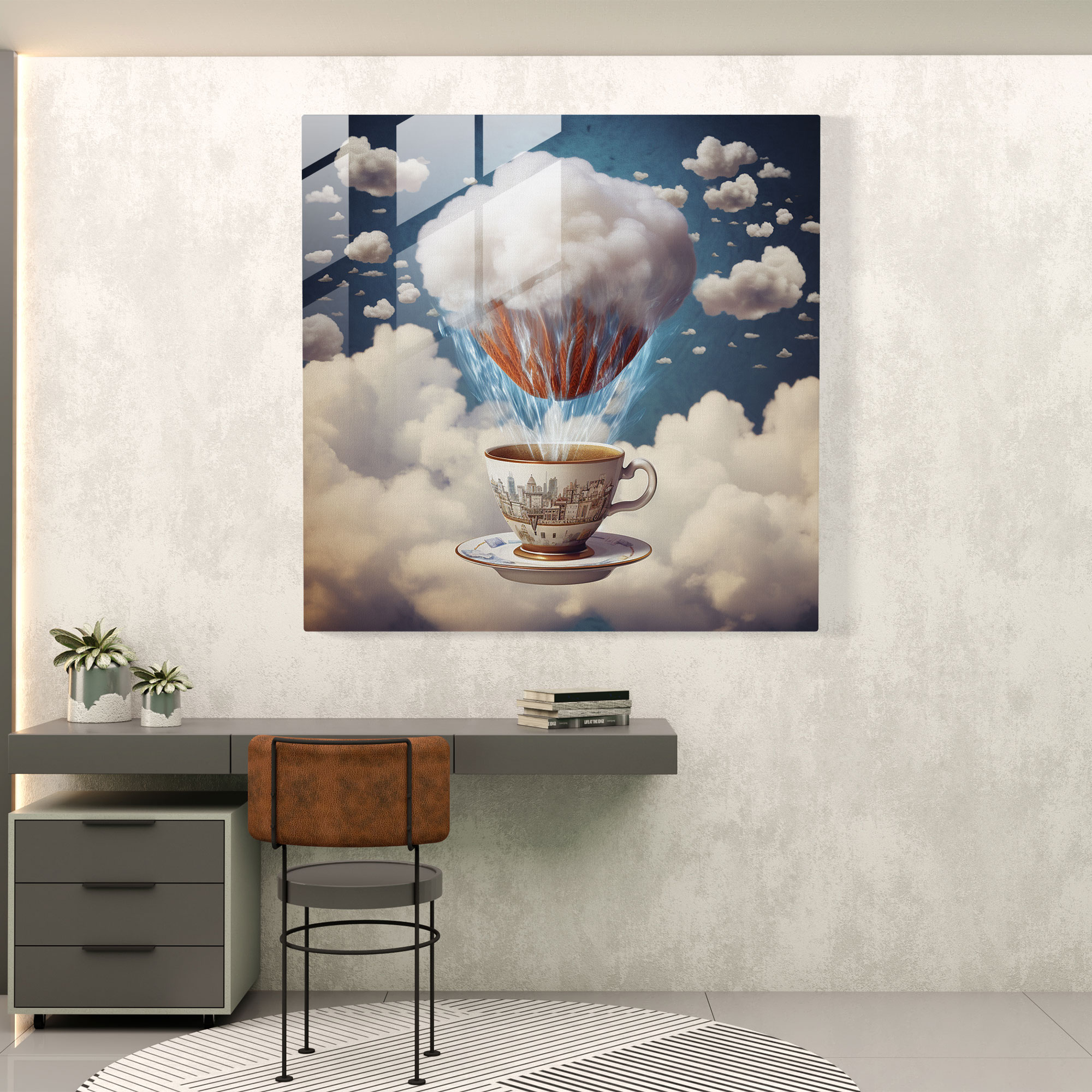 Coffee Dreams - Surreal Mixed Media Glass Print - Coffee, Coffee Cup, Glass Art, Steam