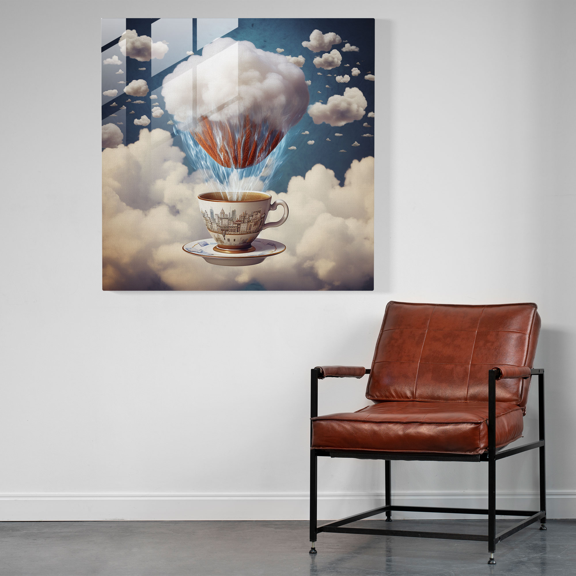 Coffee Dreams - Surreal Mixed Media Glass Print - Coffee, Coffee Cup, Glass Art, Steam