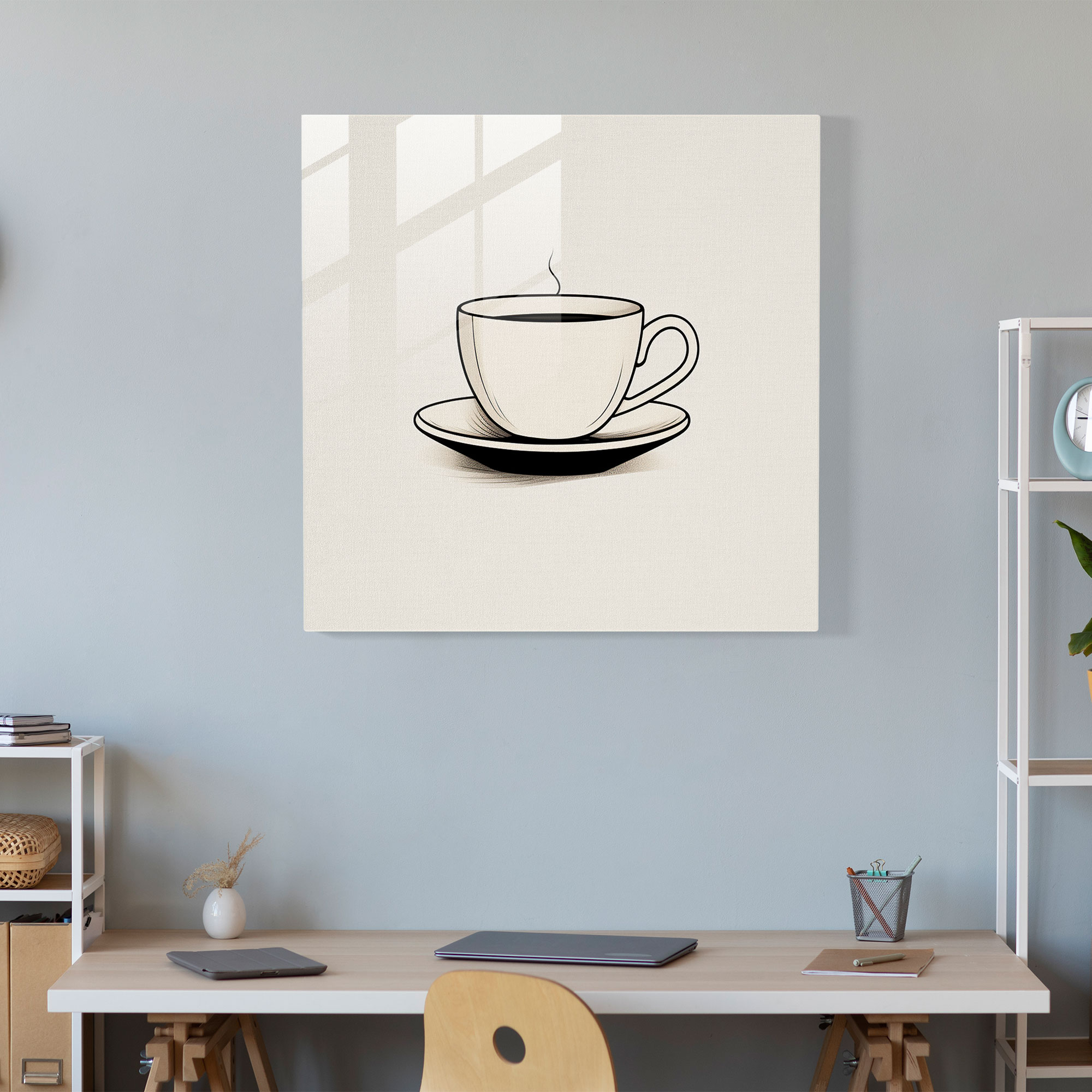 Minimalist Kahve Fincanı Cam Tablo - Kahve Sade Çizgiler Duvar Dekorasyonu Modern Sanat