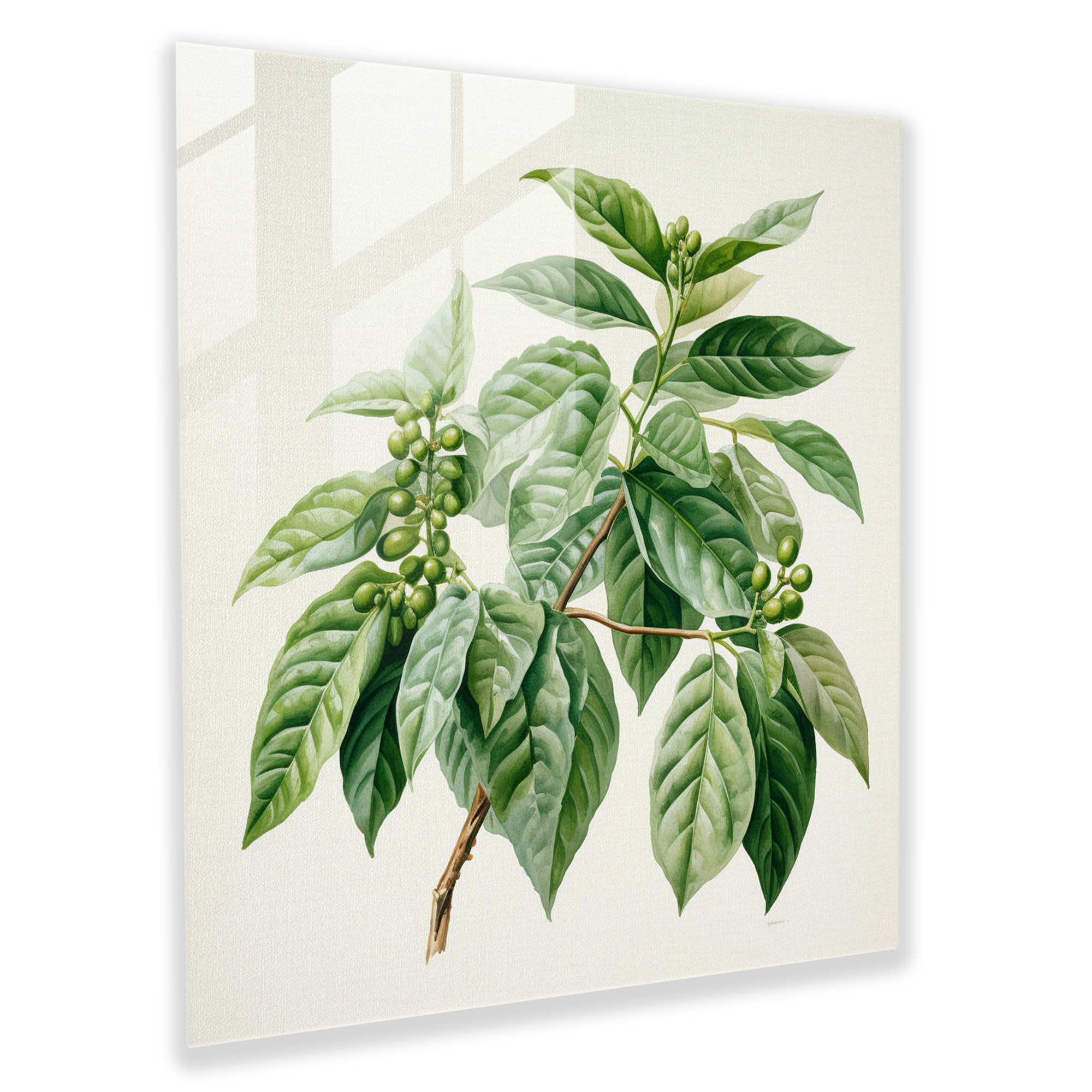 Coffee Plant Watercolor Glass Print - Coffee, Glass Art, Leaves, Watercolor Painting
