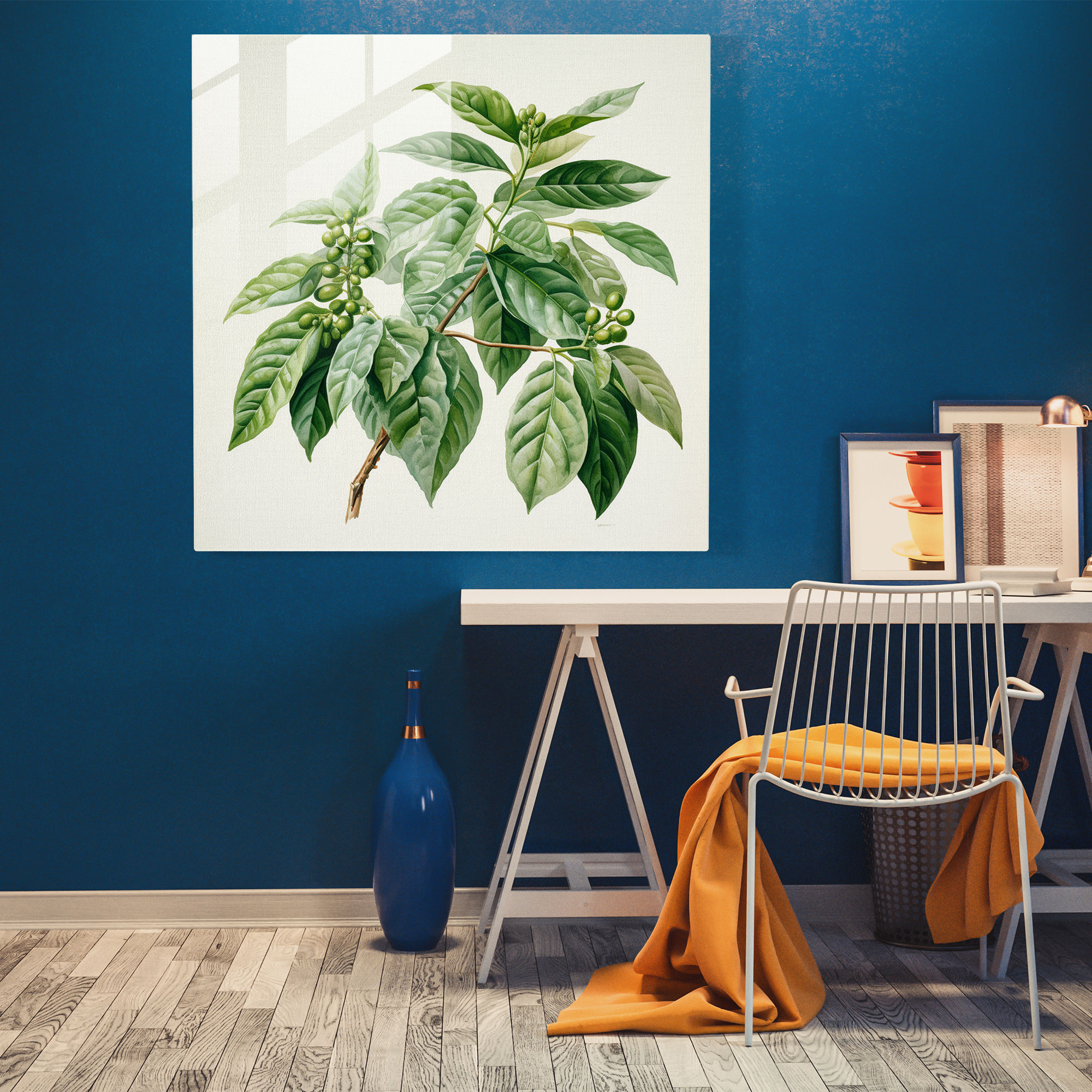 Coffee Plant Watercolor Glass Print - Coffee, Glass Art, Leaves, Watercolor Painting
