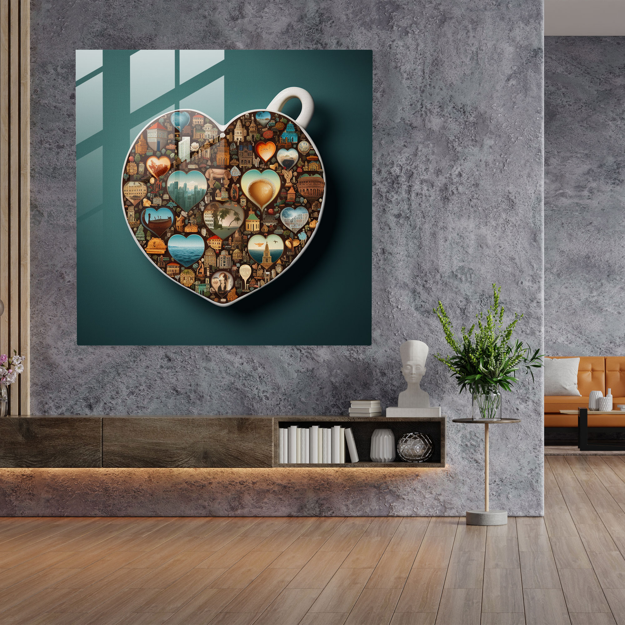 Global Coffee Cups Glass Print - Coffee, Home Decoration, Wall Decoration, Coffee
