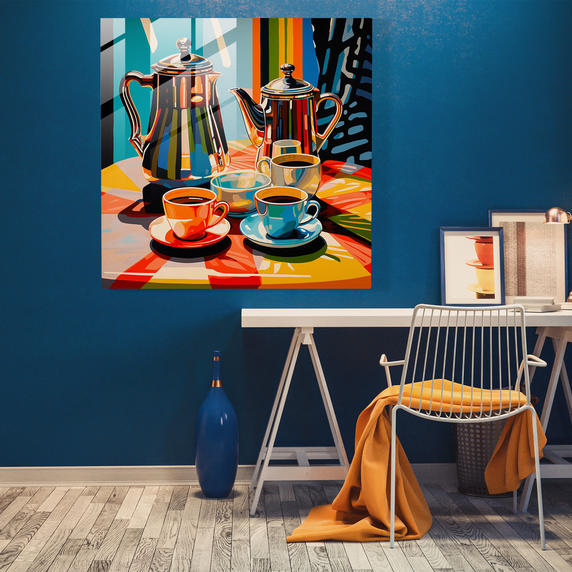 Coffee Pop - Glass Wall Art - Coffee, Cups, Vibrant Pop Art-Inspired Print, Glass Wall Art