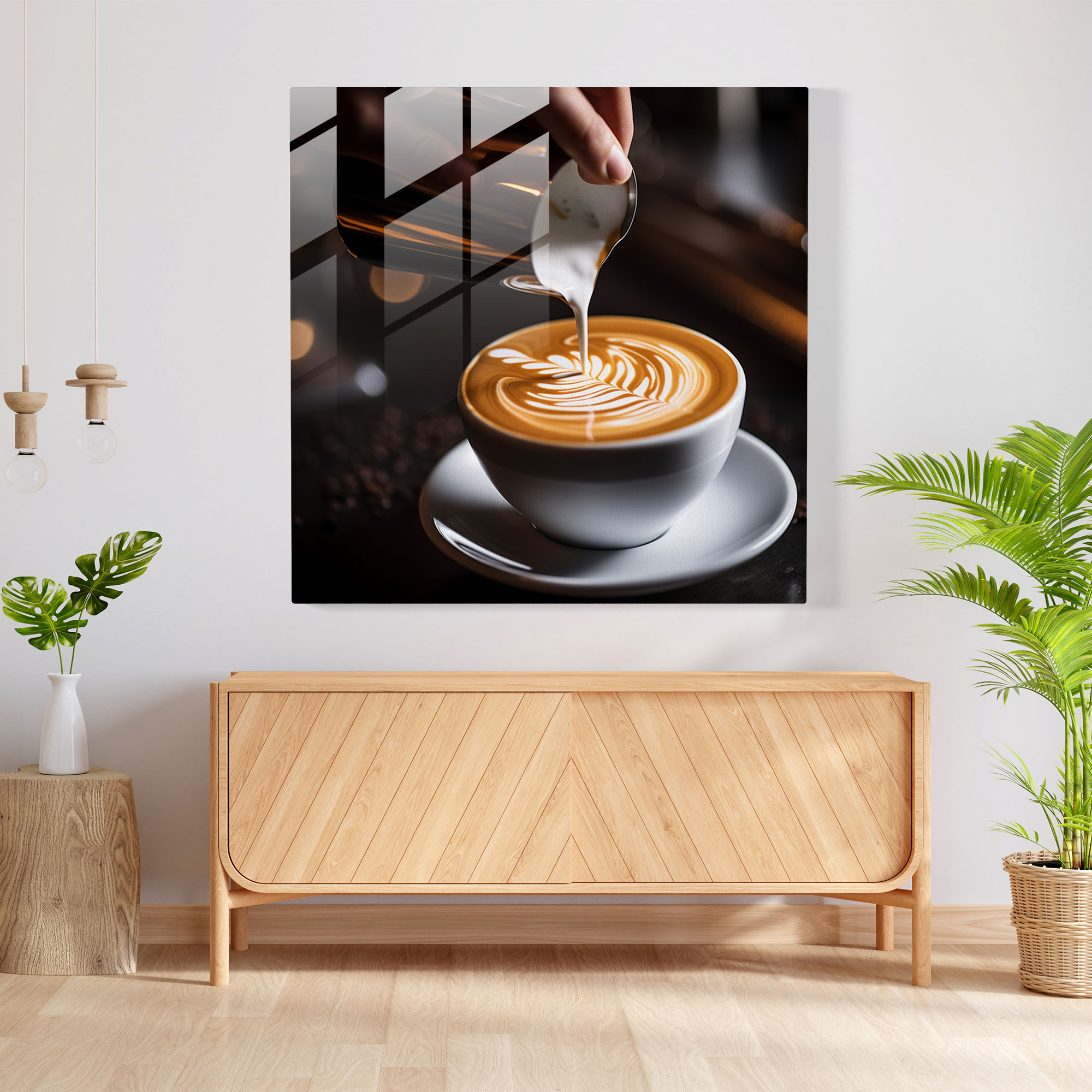 Latte Sanatı Cam Tablosu - Kahve Duvar Dekorasyonu Barista