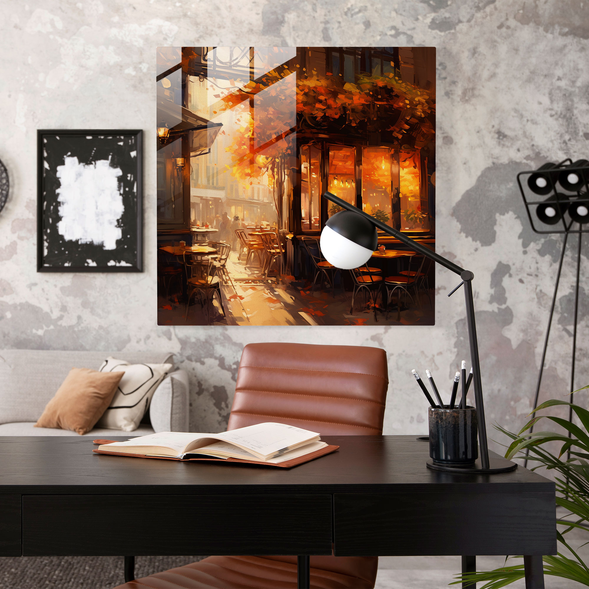 Cozy Coffee Shop Glass Print - Coffee, Impressionist Painting, Glass Wall Art, Home Decoration