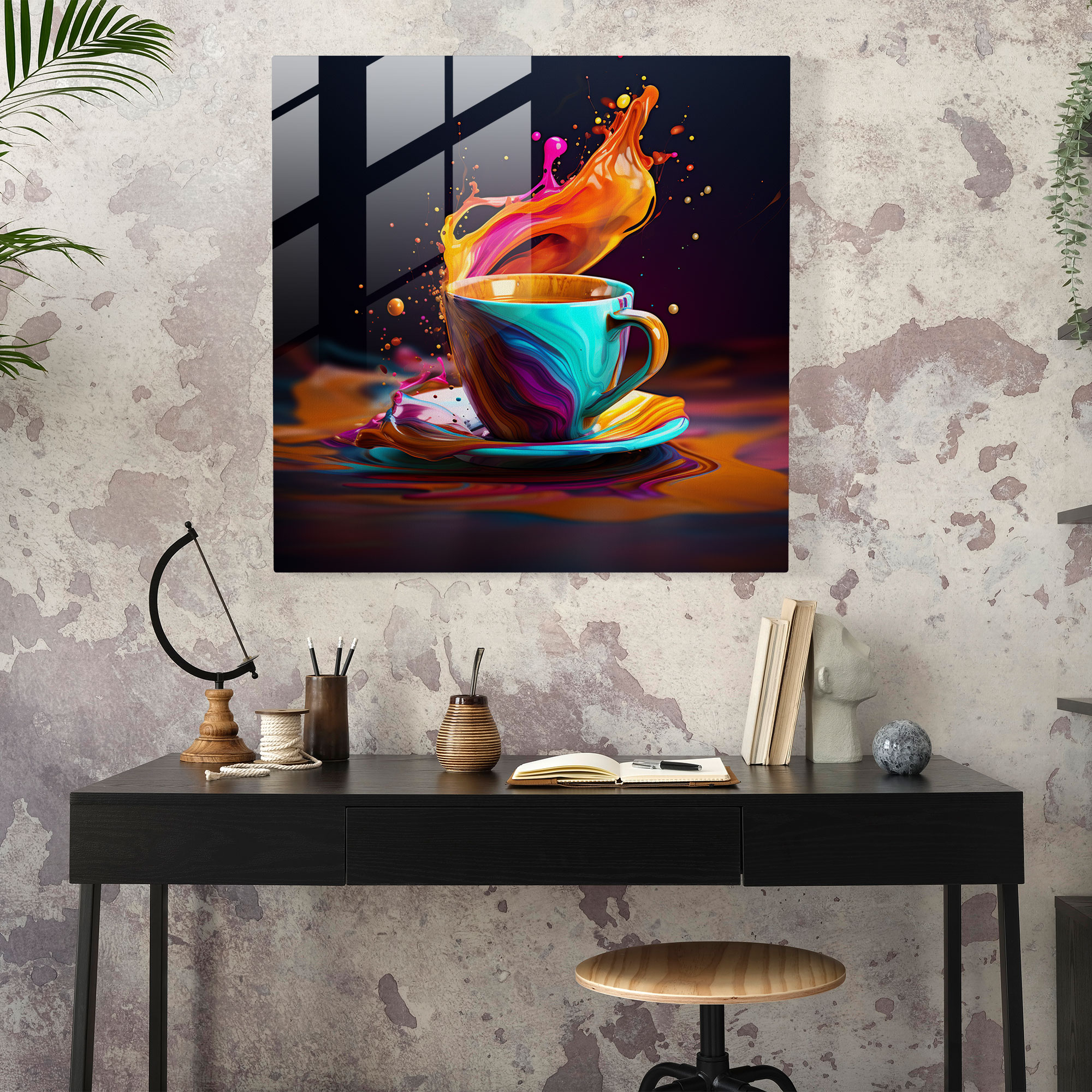 Digital Coffee Cup Glass Print - Coffee, Glass Print, Glass Art, Glass Wall Art