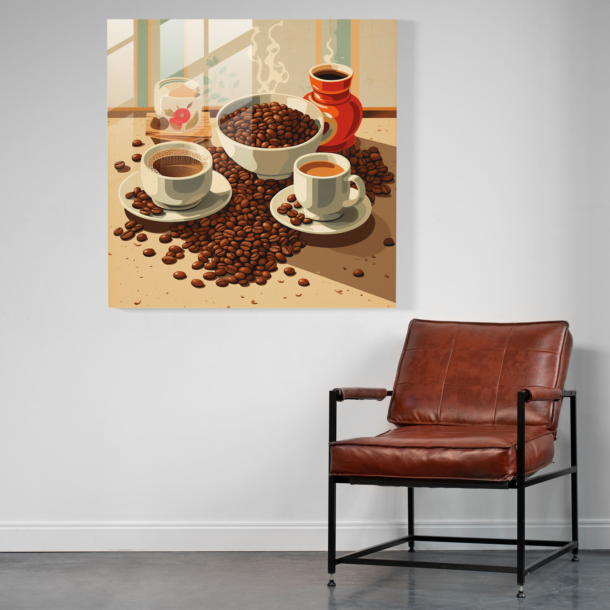 Kahve Retro Cam Tablo - Kahve Duvar Dekorasyonu Modern Sanat Eğlenceli ve Nostaljik Ortam