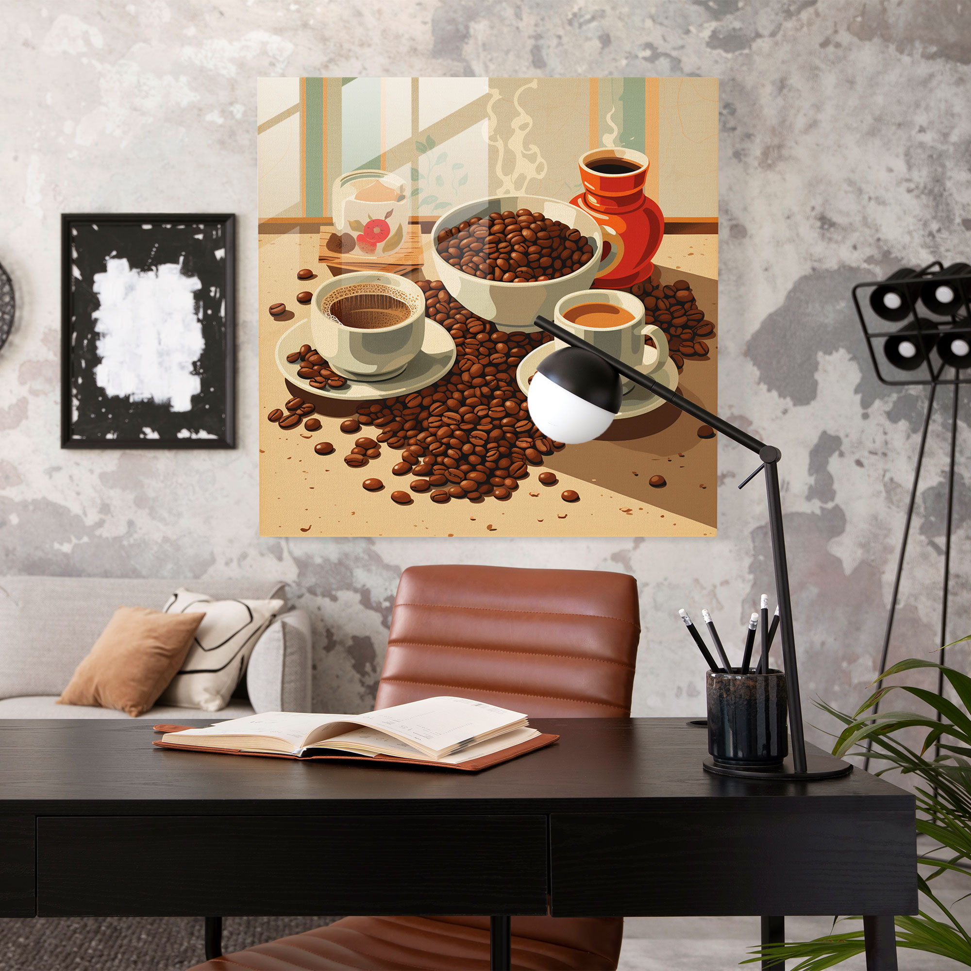 Kahve Retro Cam Tablo - Kahve Duvar Dekorasyonu Modern Sanat Eğlenceli ve Nostaljik Ortam