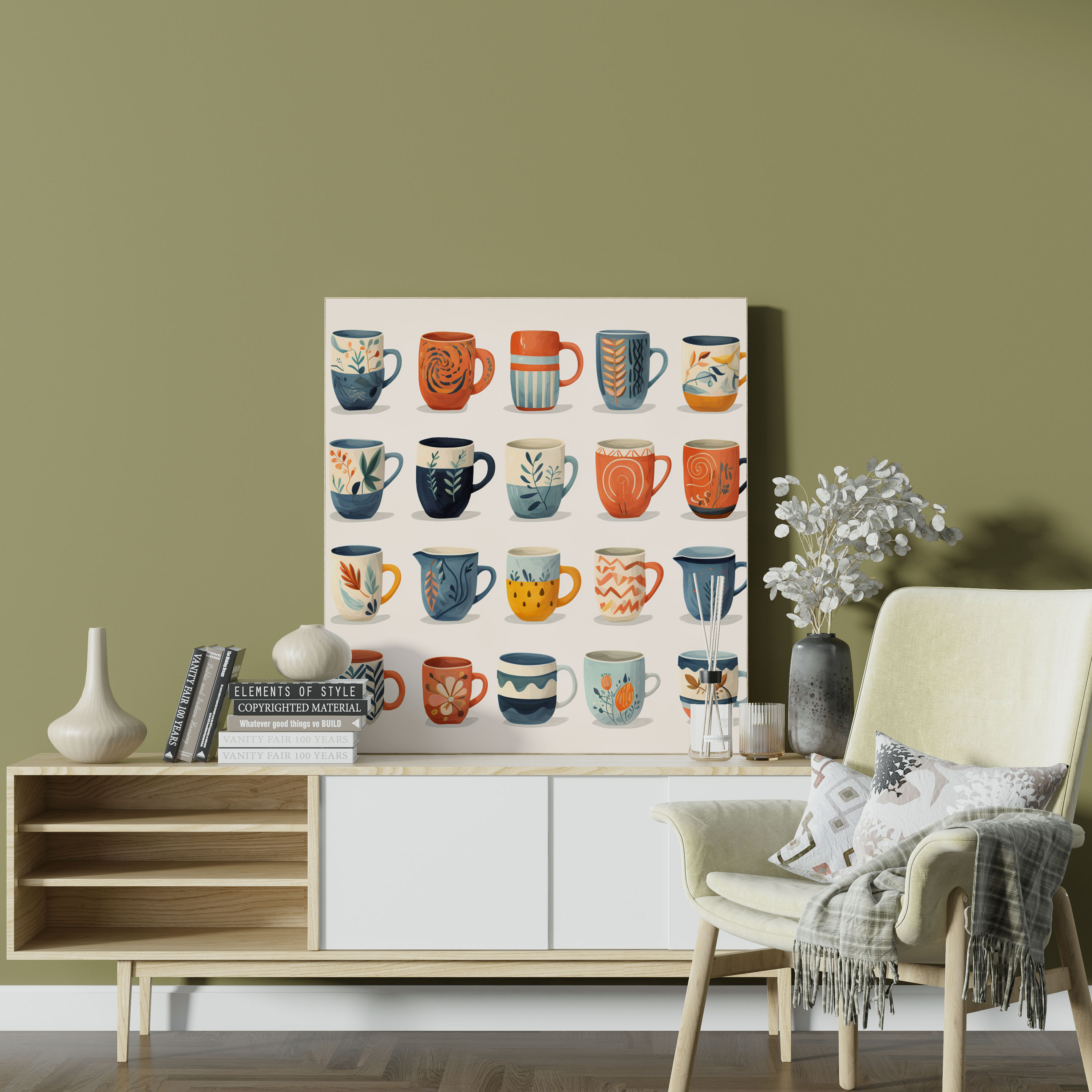 Coffee Mugs Whimsy Canvas Print - Coffee, Charm And Character, Coffee Wall Art, Coffee Wall Decoration
