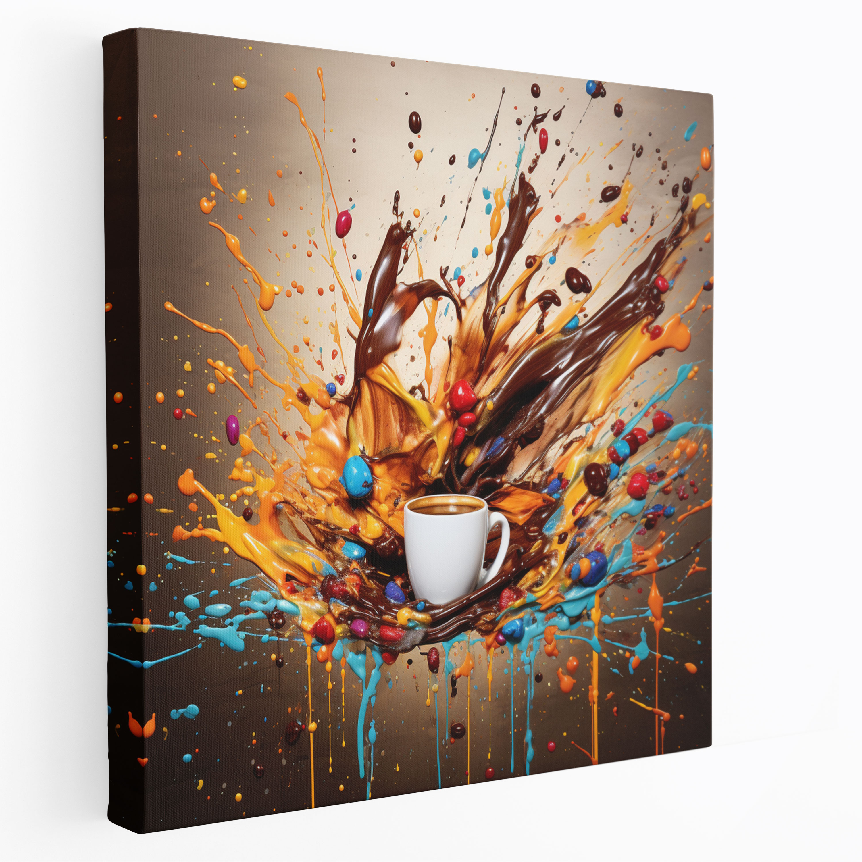 Floating Coffee Beans Canvas Print - Coffee, Coffee Beans, Brushstrokes, Canvas Wall Art