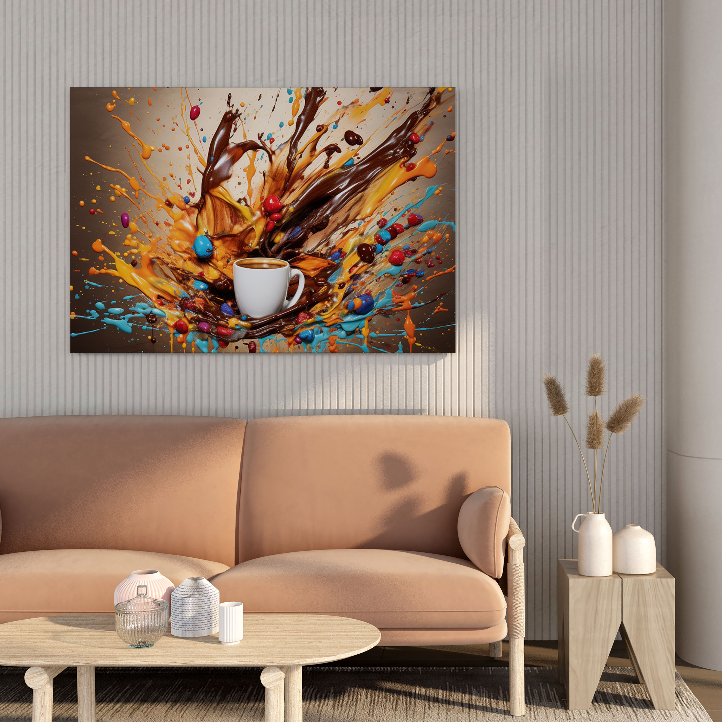 Floating Coffee Beans Canvas Print - Coffee, Coffee Beans, Brushstrokes, Canvas Wall Art