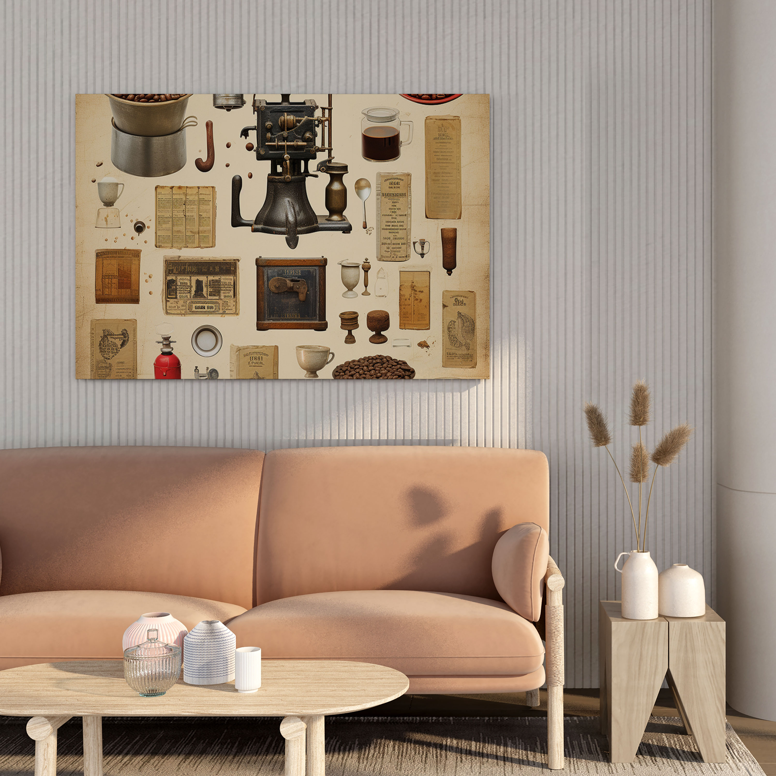 Vintage Coffee Collage Canvas Print - Coffee, Brewing Equipment, Coffee Wall Decoration, Coffee Beans