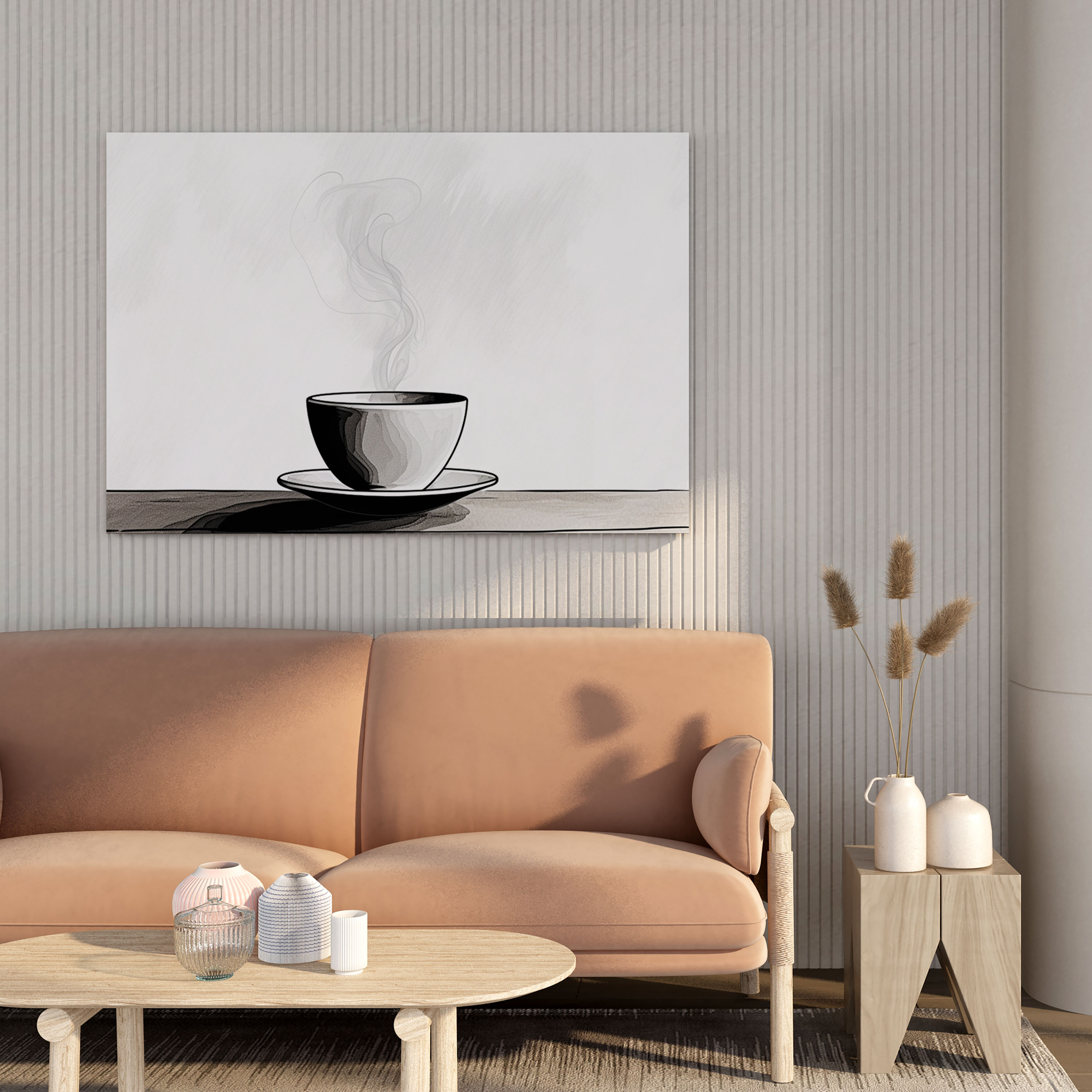 Kahve Kanvas Tablo - Minimalist Eskiz Duvar Sanatı - Kahve Minimalist Duvar Sanatı Ev Dekorasyonu Duvar Sanatı
