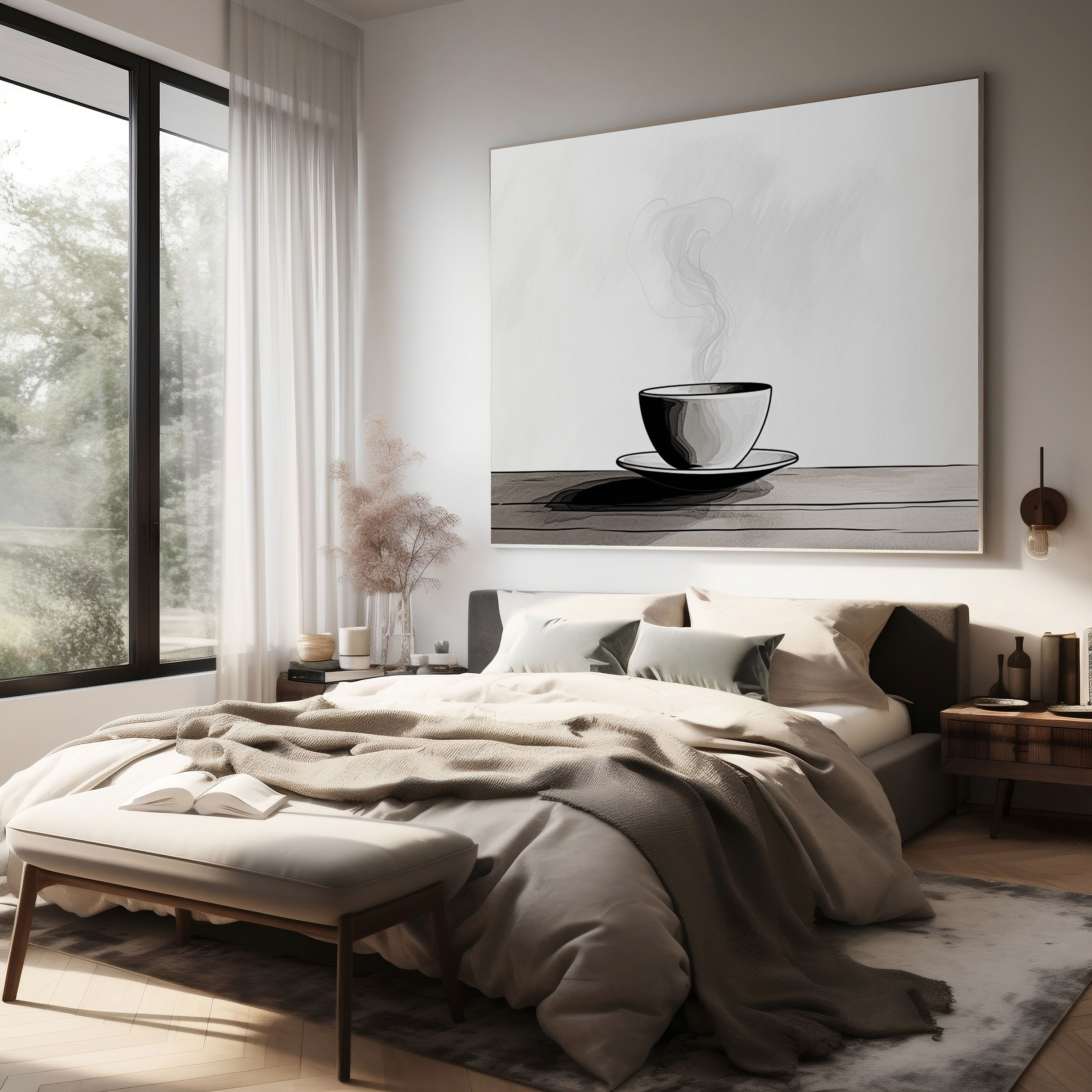 Kahve Kanvas Tablo - Minimalist Eskiz Duvar Sanatı - Kahve Minimalist Duvar Sanatı Ev Dekorasyonu Duvar Sanatı
