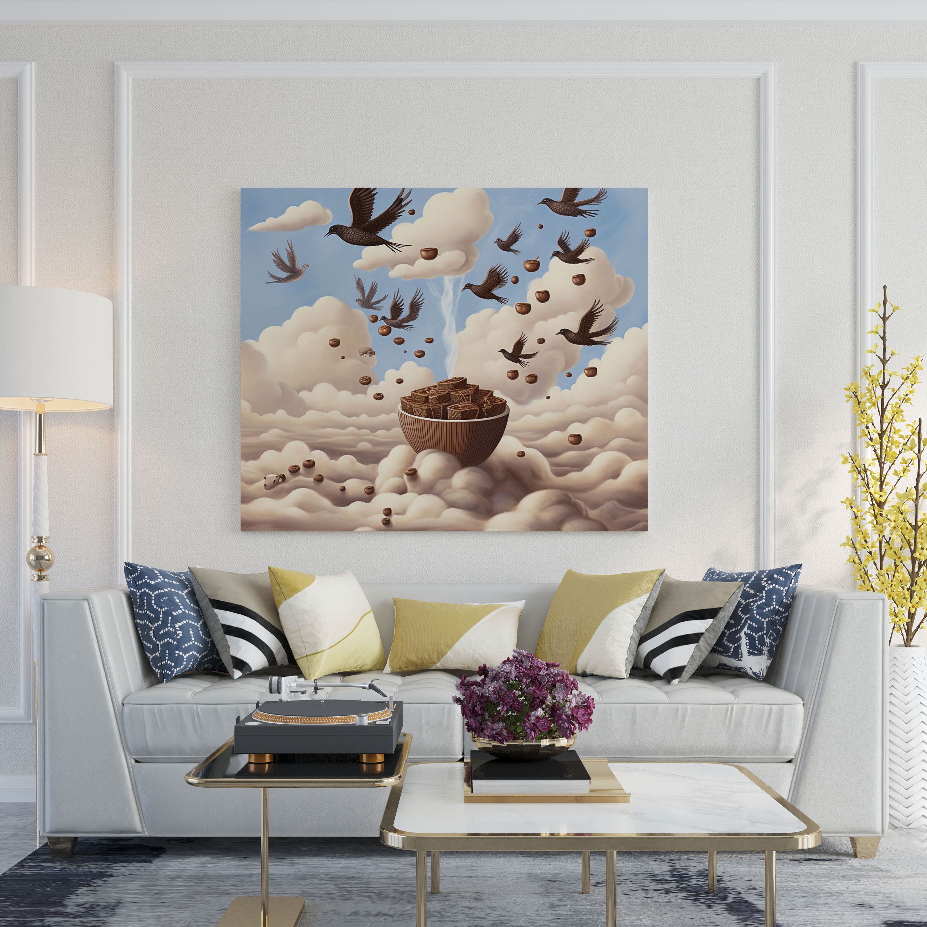 Coffee Birds Canvas Print - Coffee, Home Decoration, Canvas Wall Art, Whimsical Coffee Illustration