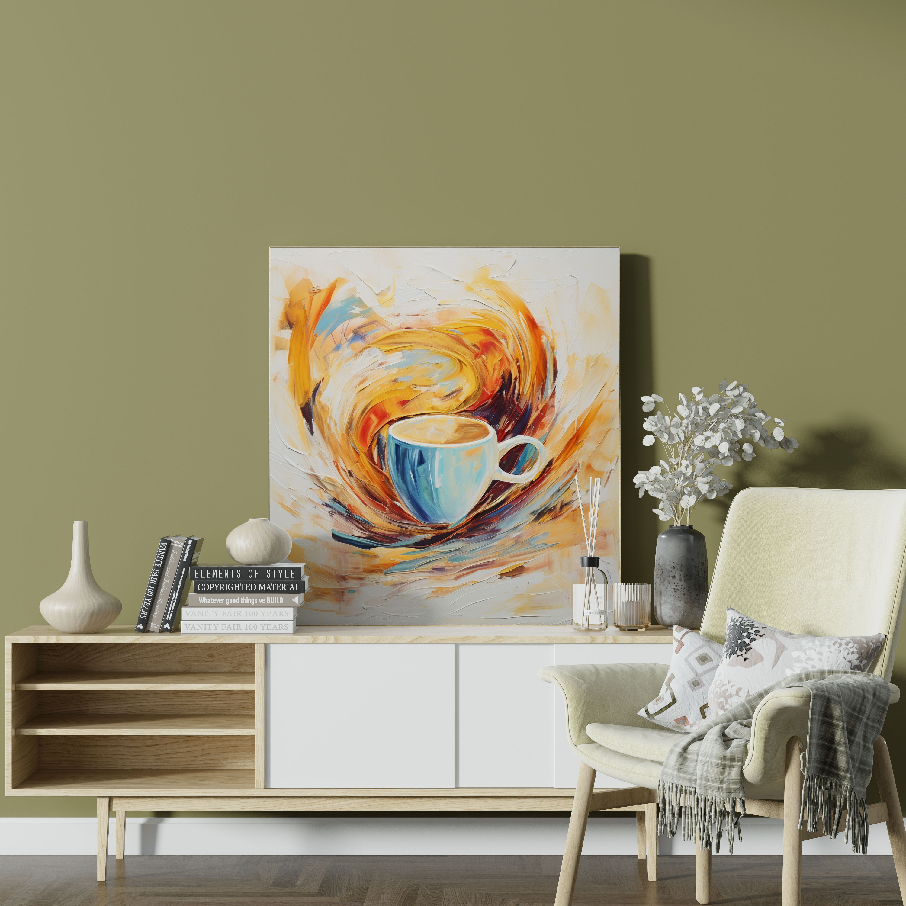 Abstract Coffee Mug Canvas Print - Coffee, Abstract Coffee Painting, Canvas, Canvas Wall Art
