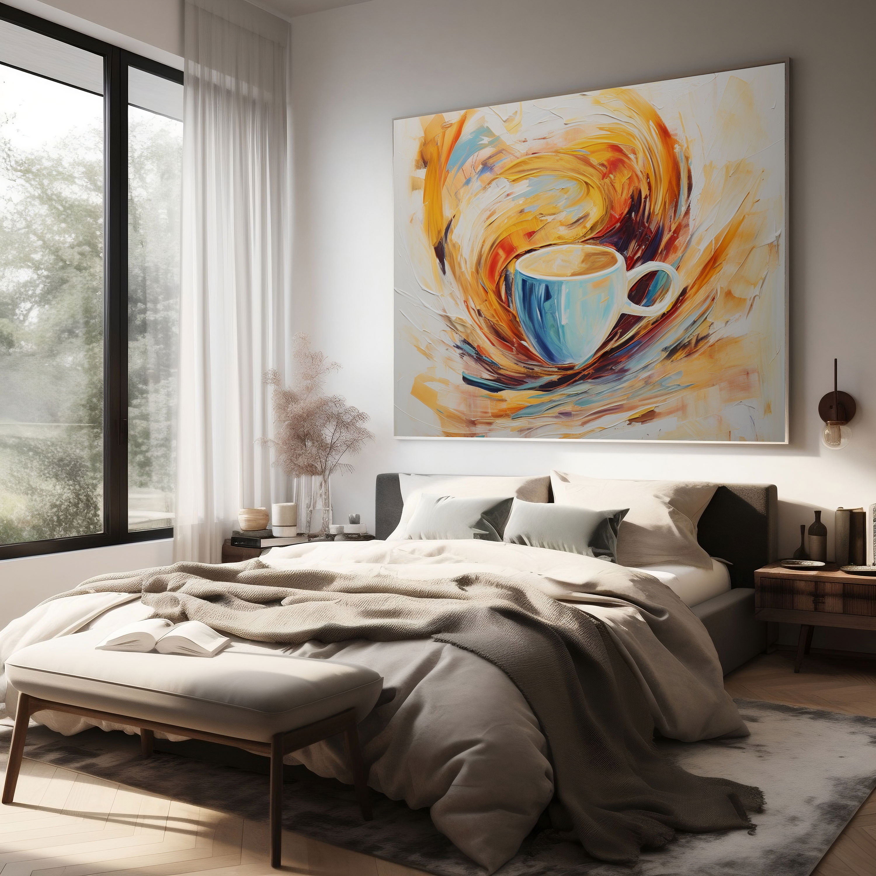 Abstract Coffee Mug Canvas Print - Coffee, Abstract Coffee Painting, Canvas, Canvas Wall Art