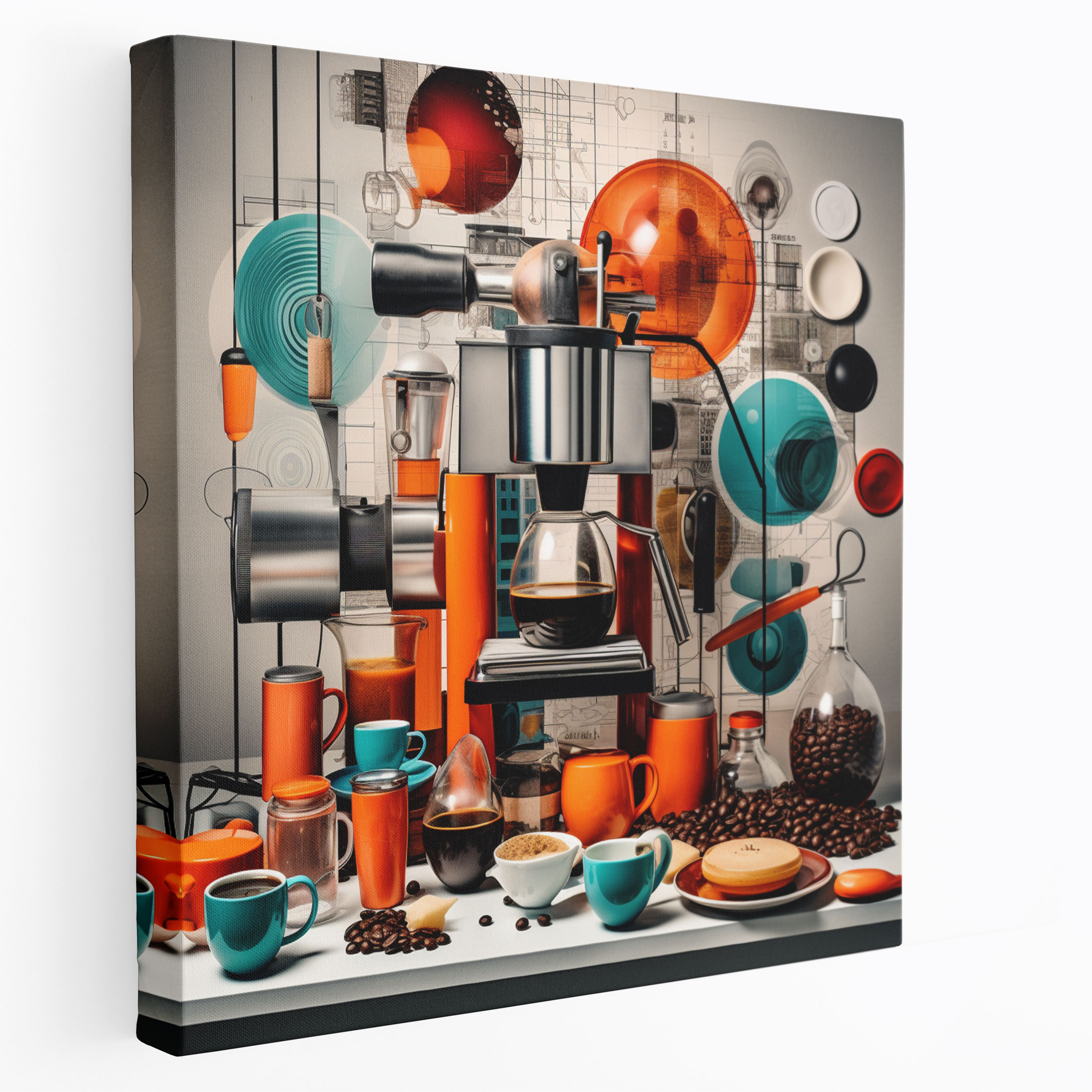 Modern Coffee Collage Canvas Print - Coffee, Eclectic Coffee Collage, Coffee Wall Decoration, Home Decoration