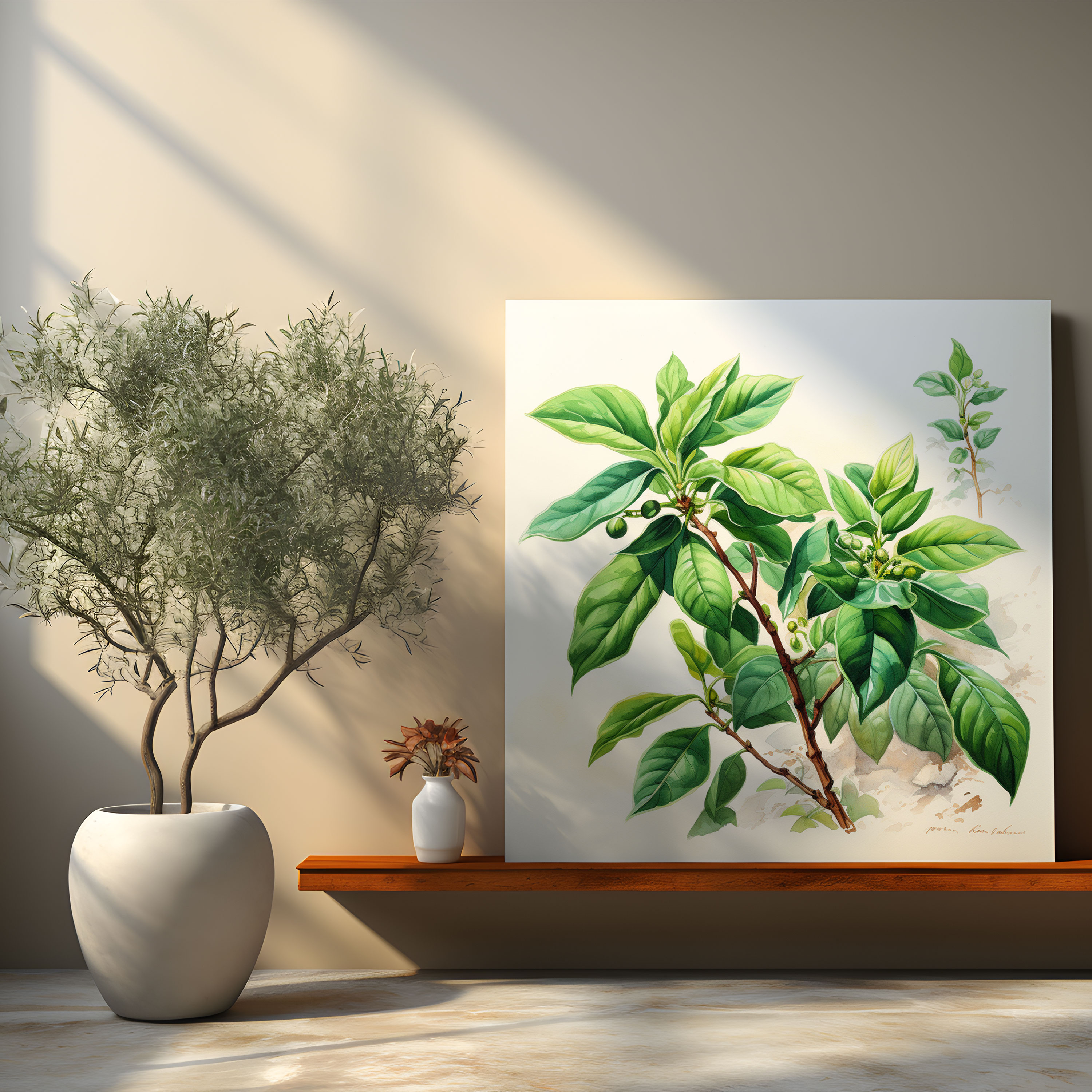 Coffee Plant Watercolor Canvas Print - Coffee, Home Decoration, Canvas, Watercolor Coffee Painting