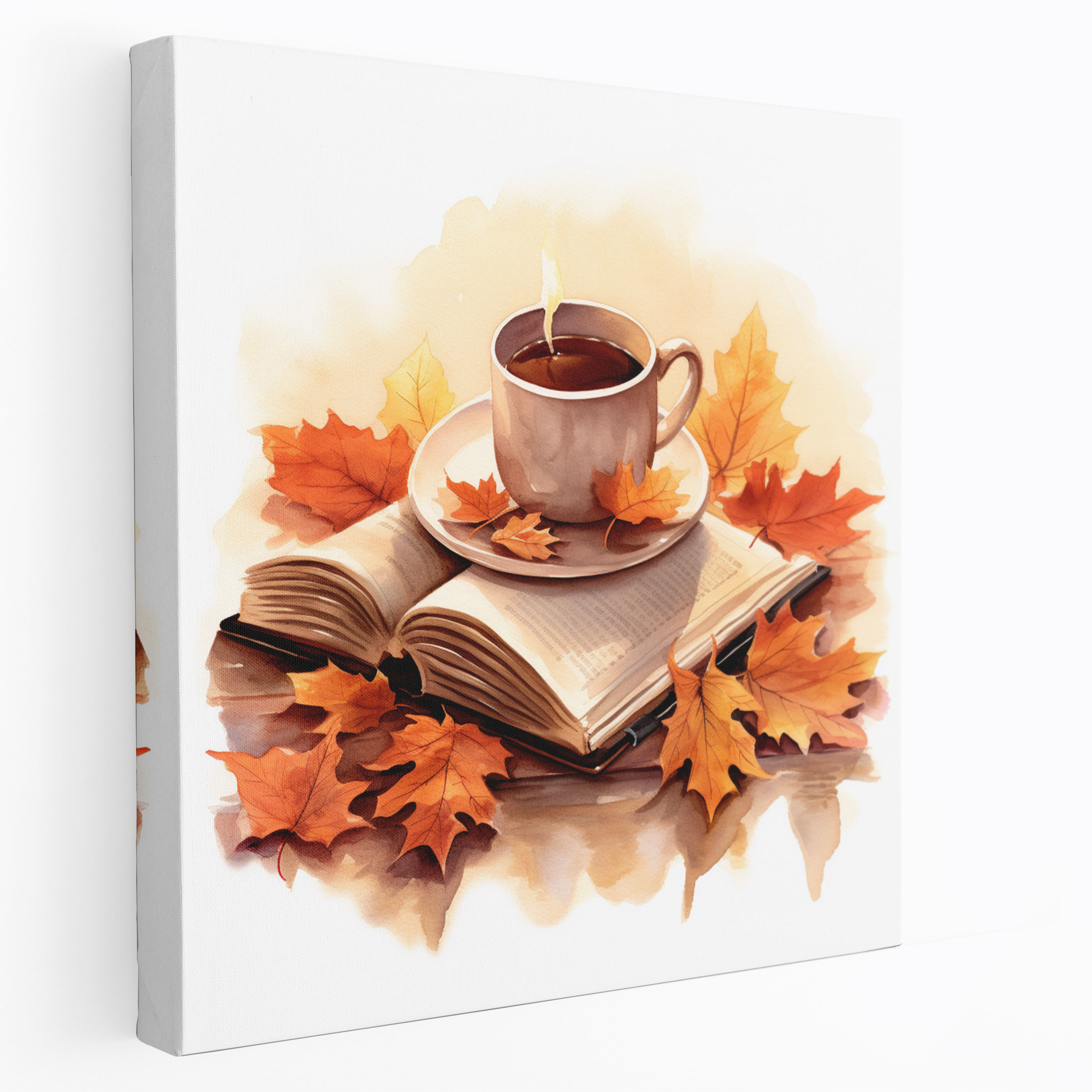 Coffee Canvas Print Wall Art - Coffee, Book, Peaceful Ambiance, Charm