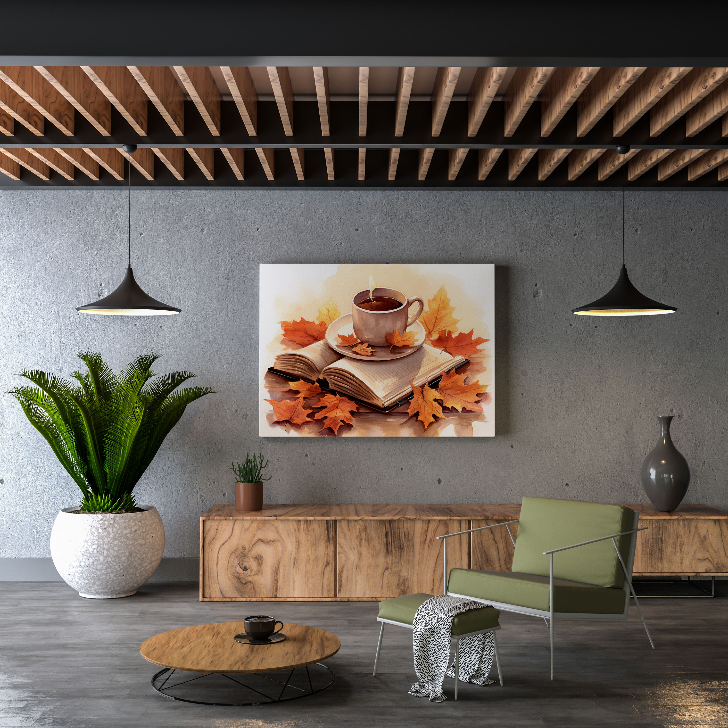 Coffee Canvas Print Wall Art - Coffee, Book, Peaceful Ambiance, Charm