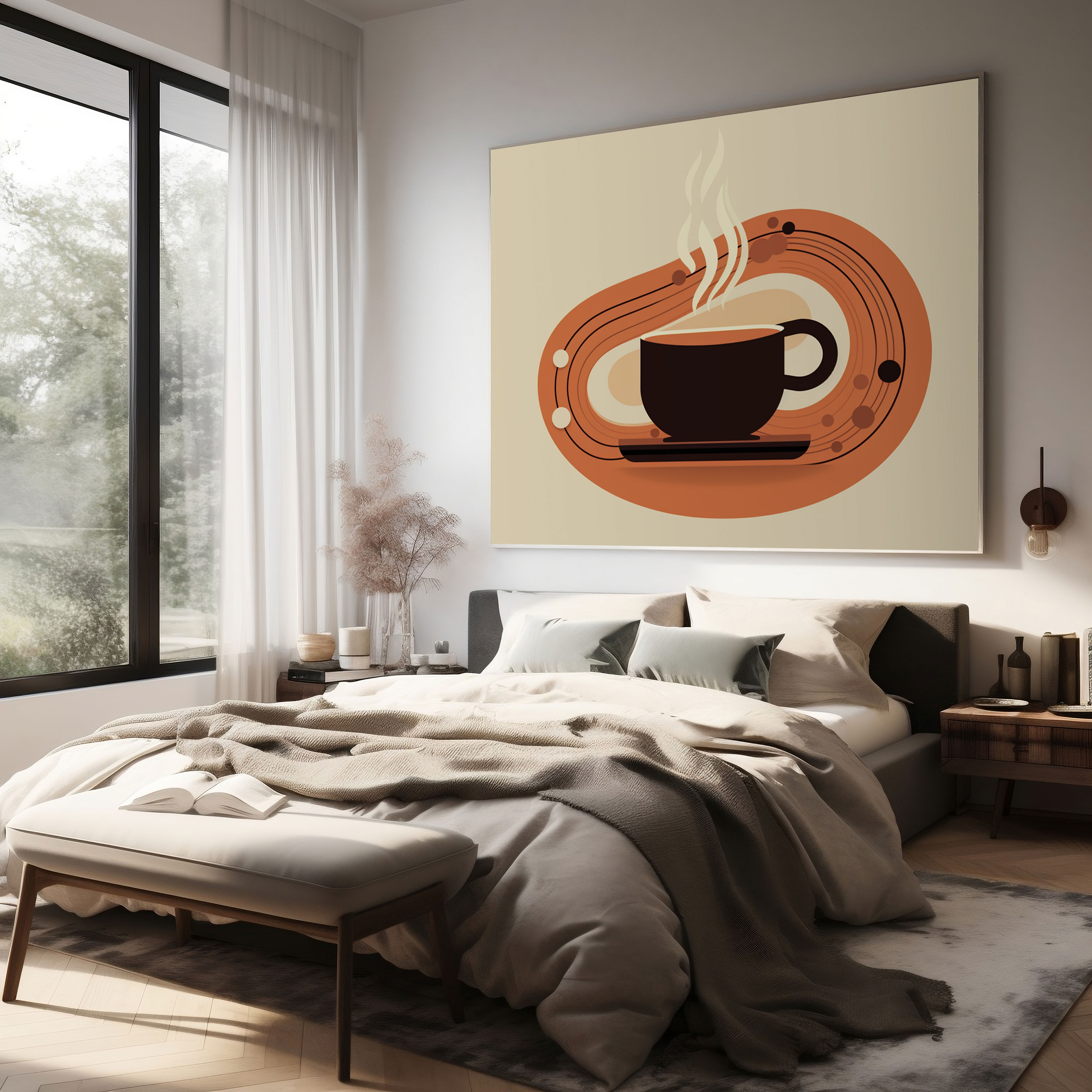 Kahve Duvar Dekorasyonu - Kahve Kanvas Tablo Ev Dekorasyonu Minimalist Renk Paleti