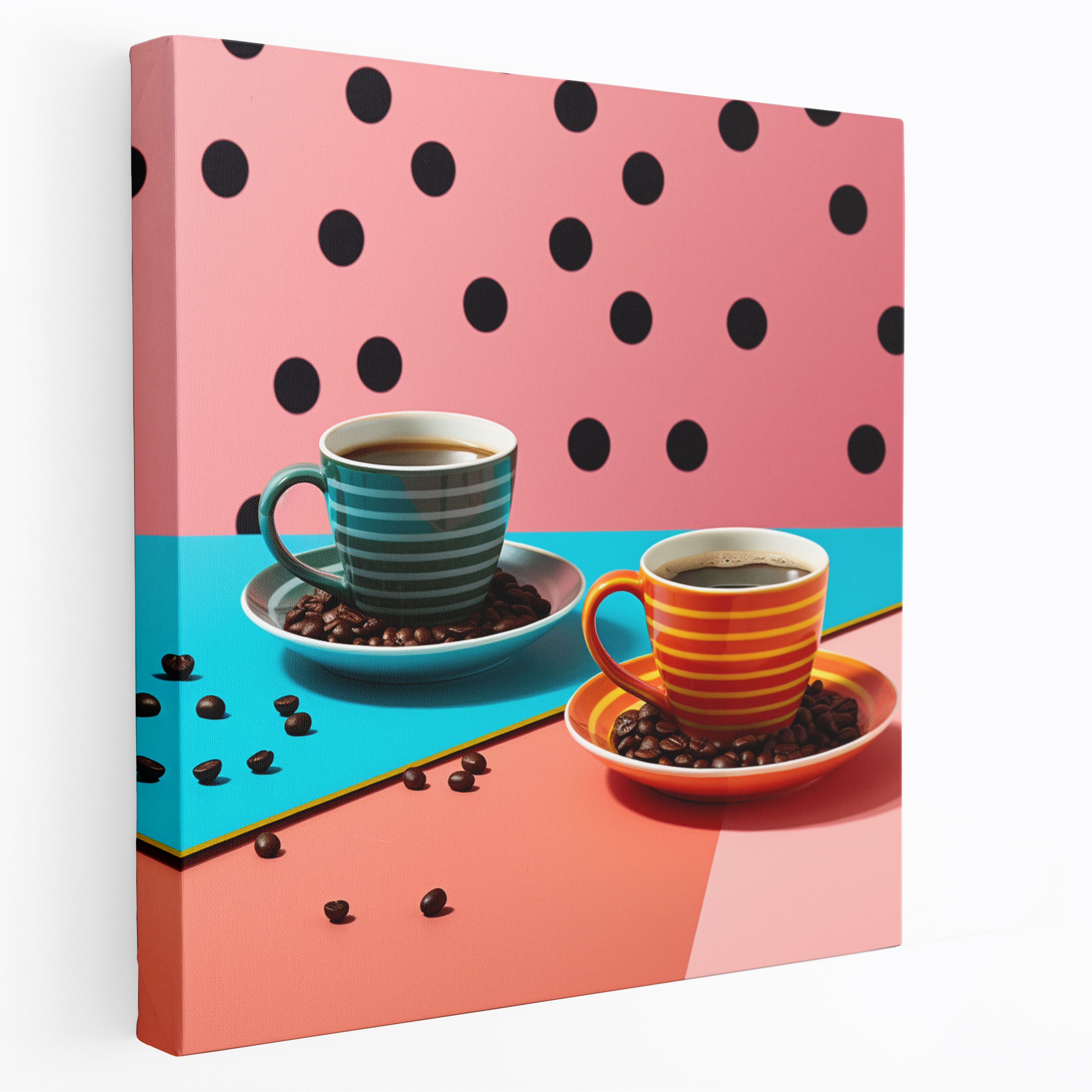 Coffee Canvas Print - Retro Coffee Cups And Beans - Coffee, Canvas Print, Coffee, Canvas Wall Art