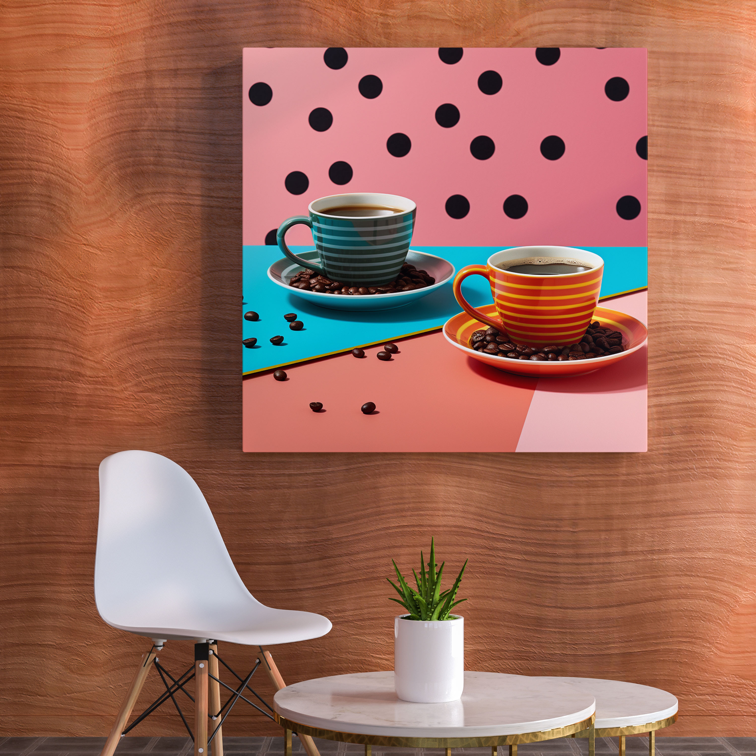 Coffee Canvas Print - Retro Coffee Cups And Beans - Coffee, Canvas Print, Coffee, Canvas Wall Art