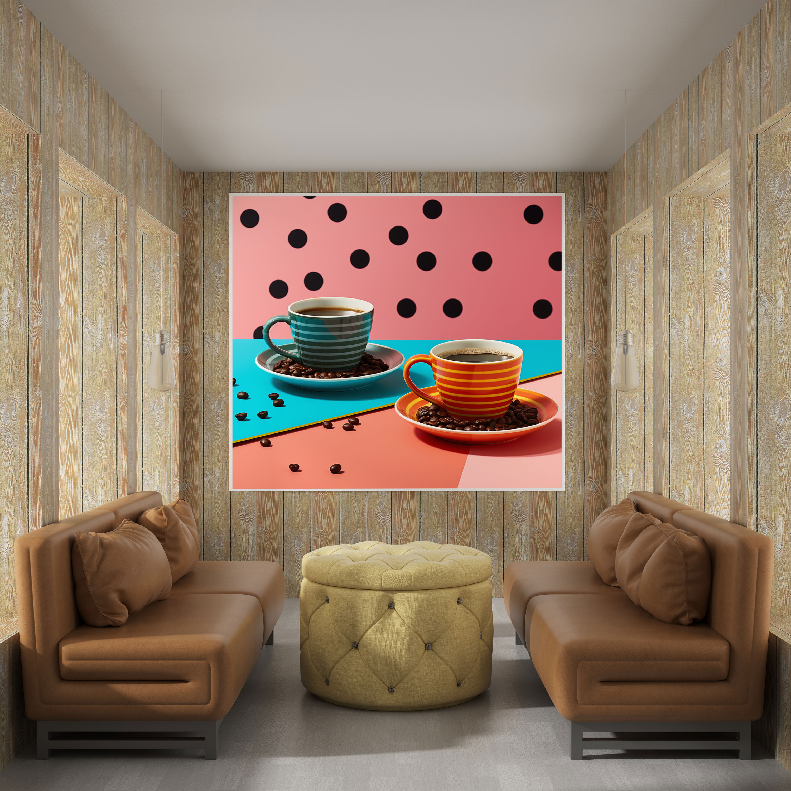 Coffee Canvas Print - Retro Coffee Cups And Beans - Coffee, Canvas Print, Coffee, Canvas Wall Art