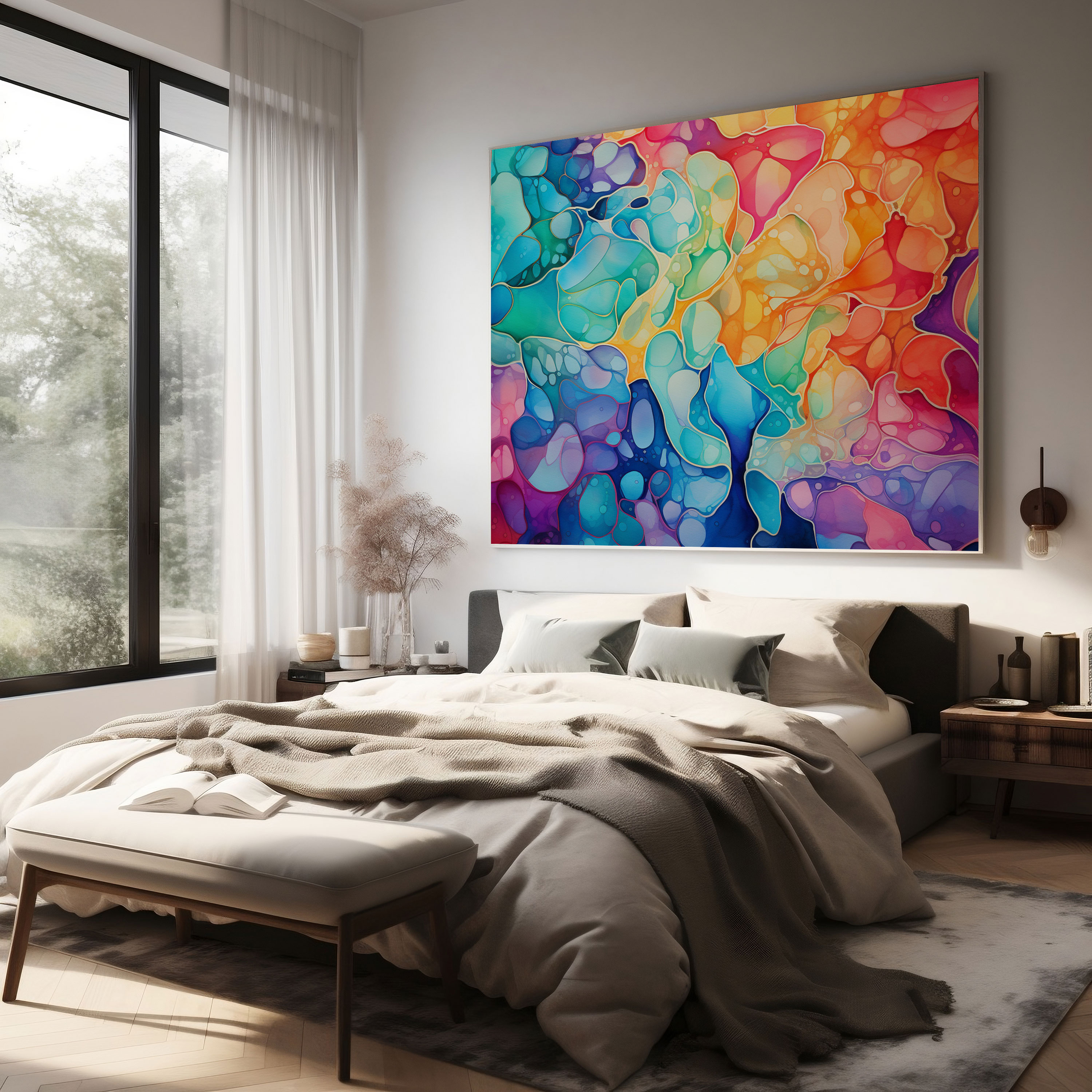 Cool Abstract Watercolor Canvas Print - Cool, Home Decoration, Vibrant Colors, Wall Art