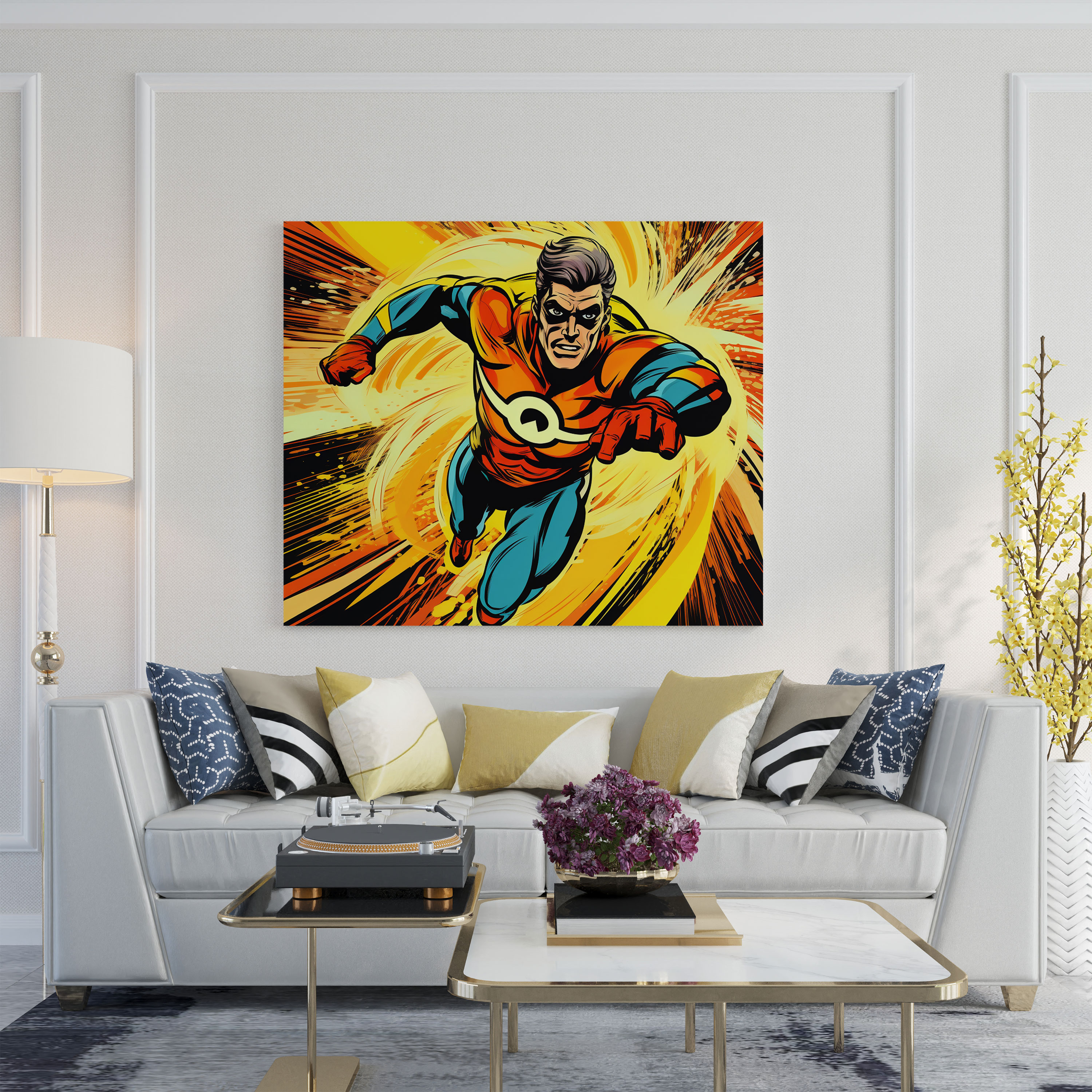 Cool Retro Superhero Canvas Print - Cool, Dynamic, Canvas Wall Art, Wall Decoration