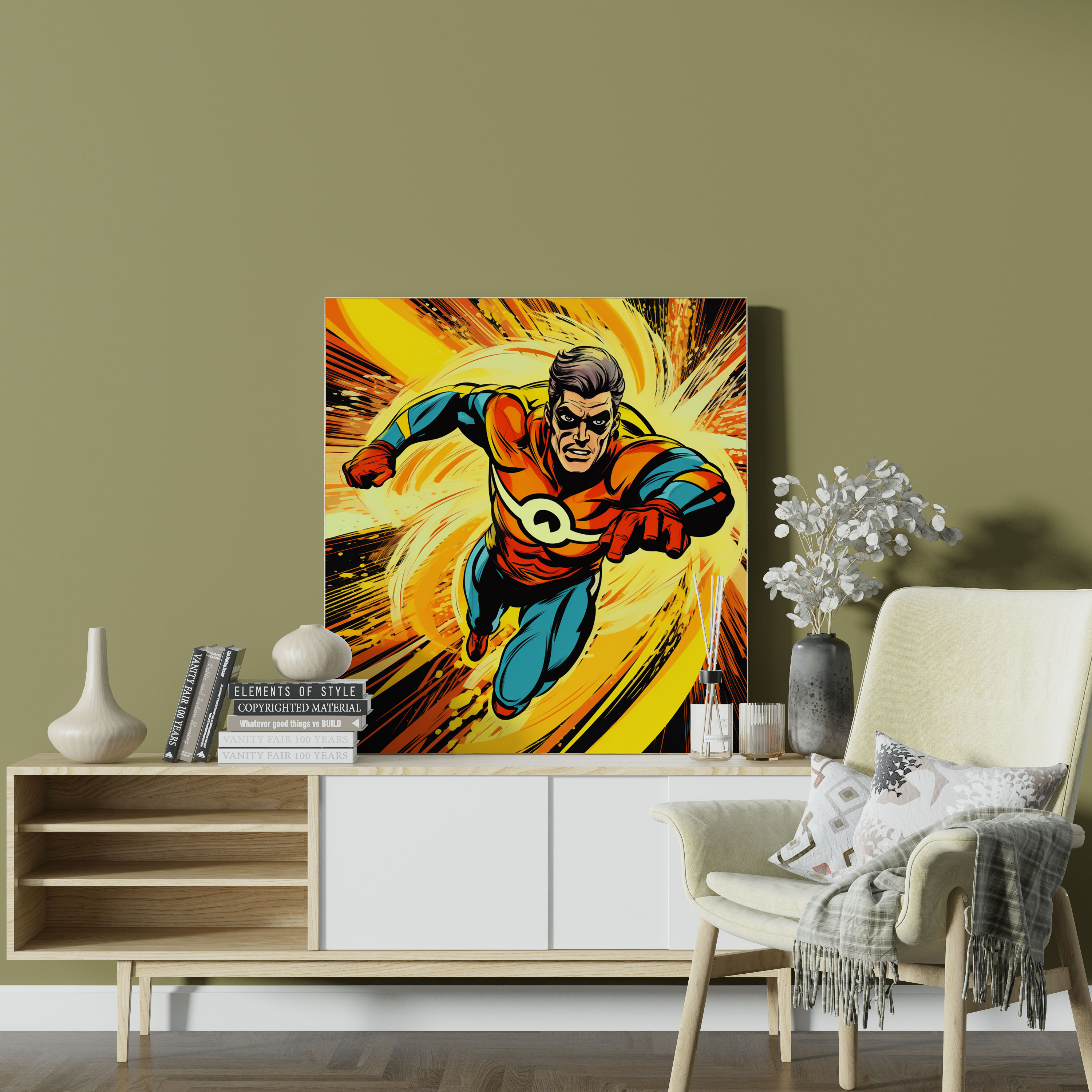 Cool Retro Superhero Canvas Print - Cool, Dynamic, Canvas Wall Art, Wall Decoration