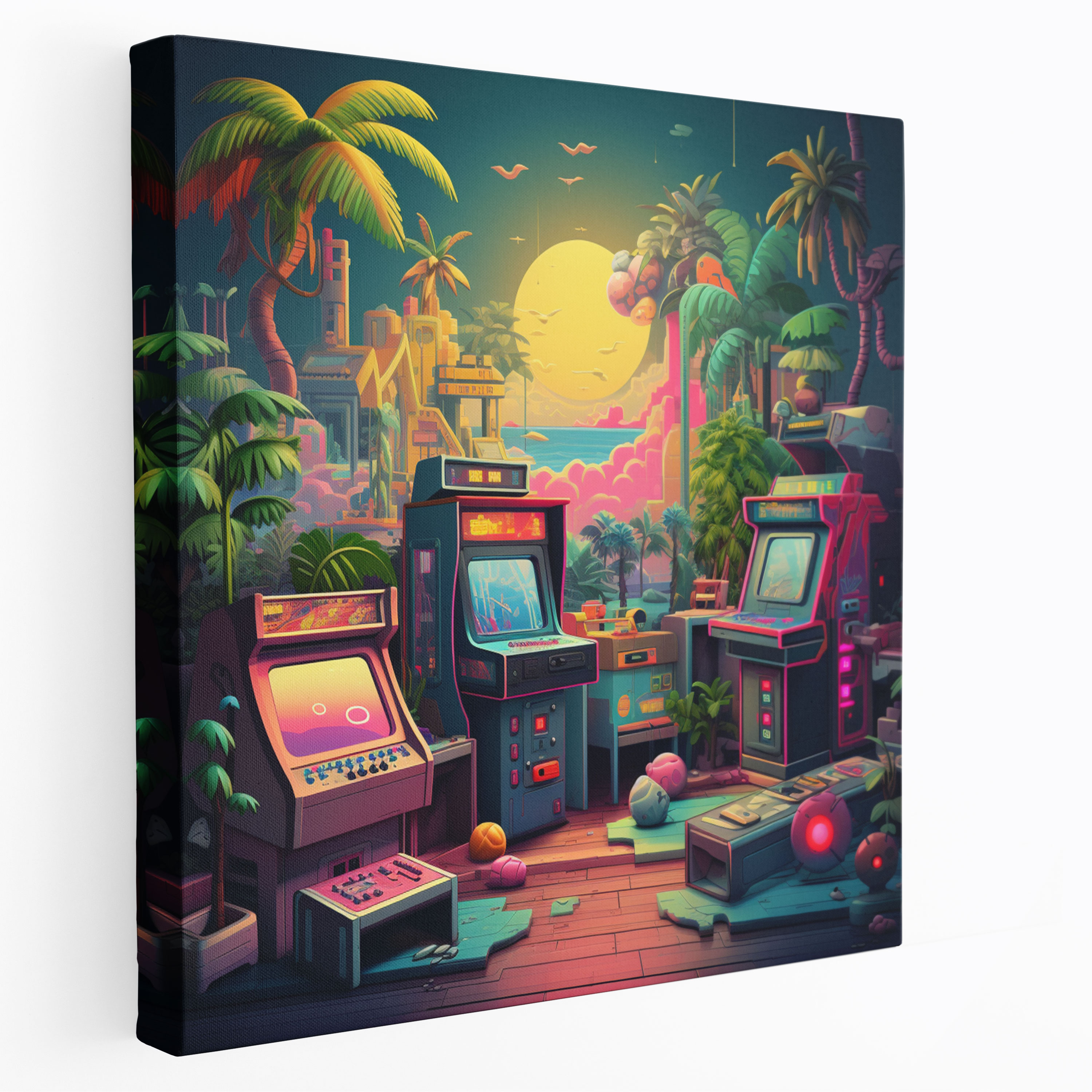 Cool Retro Arcade Canvas Print - Cool, Pixelated Characters, Home Decoration, Wall Art