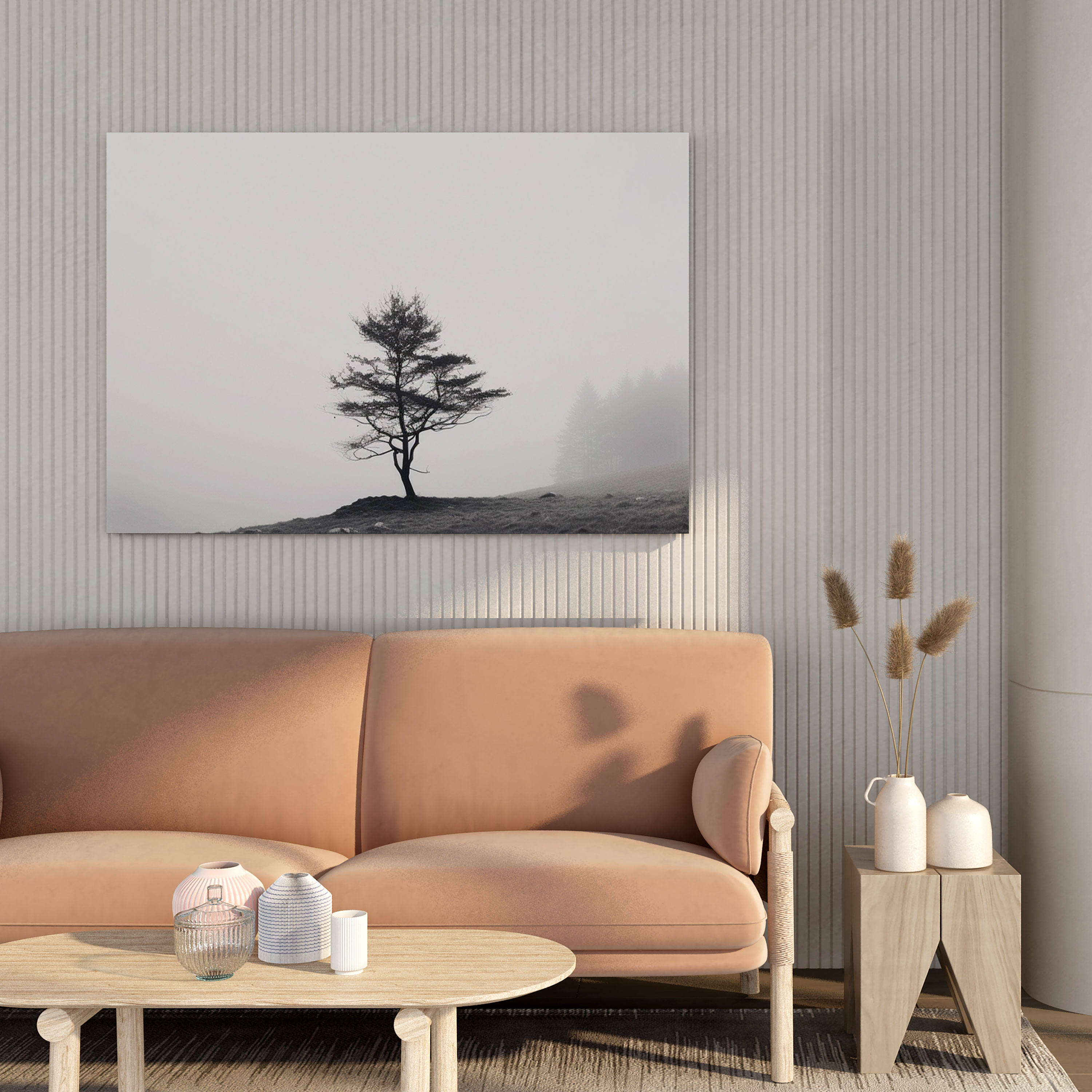 Trendiges Leinwandbild - Minimalistischer Wald - Schwarzes und weißes Fotokunstwerk Wanddekoration