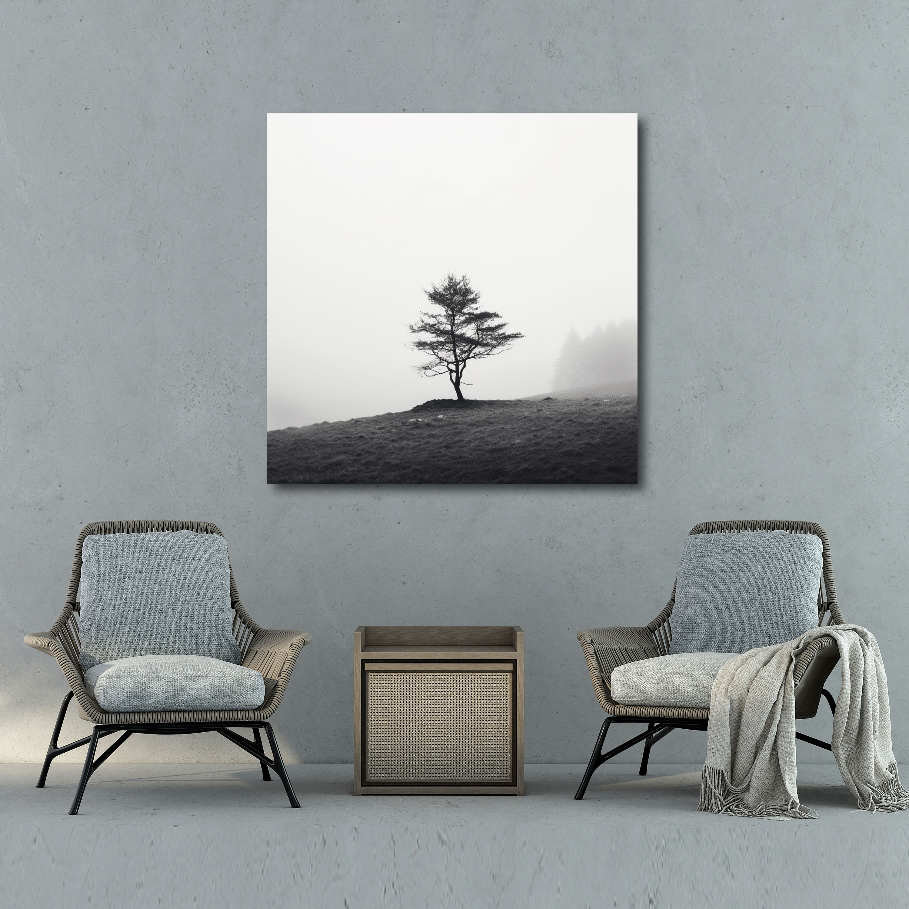 Trendiges Leinwandbild - Minimalistischer Wald - Schwarzes und weißes Fotokunstwerk Wanddekoration