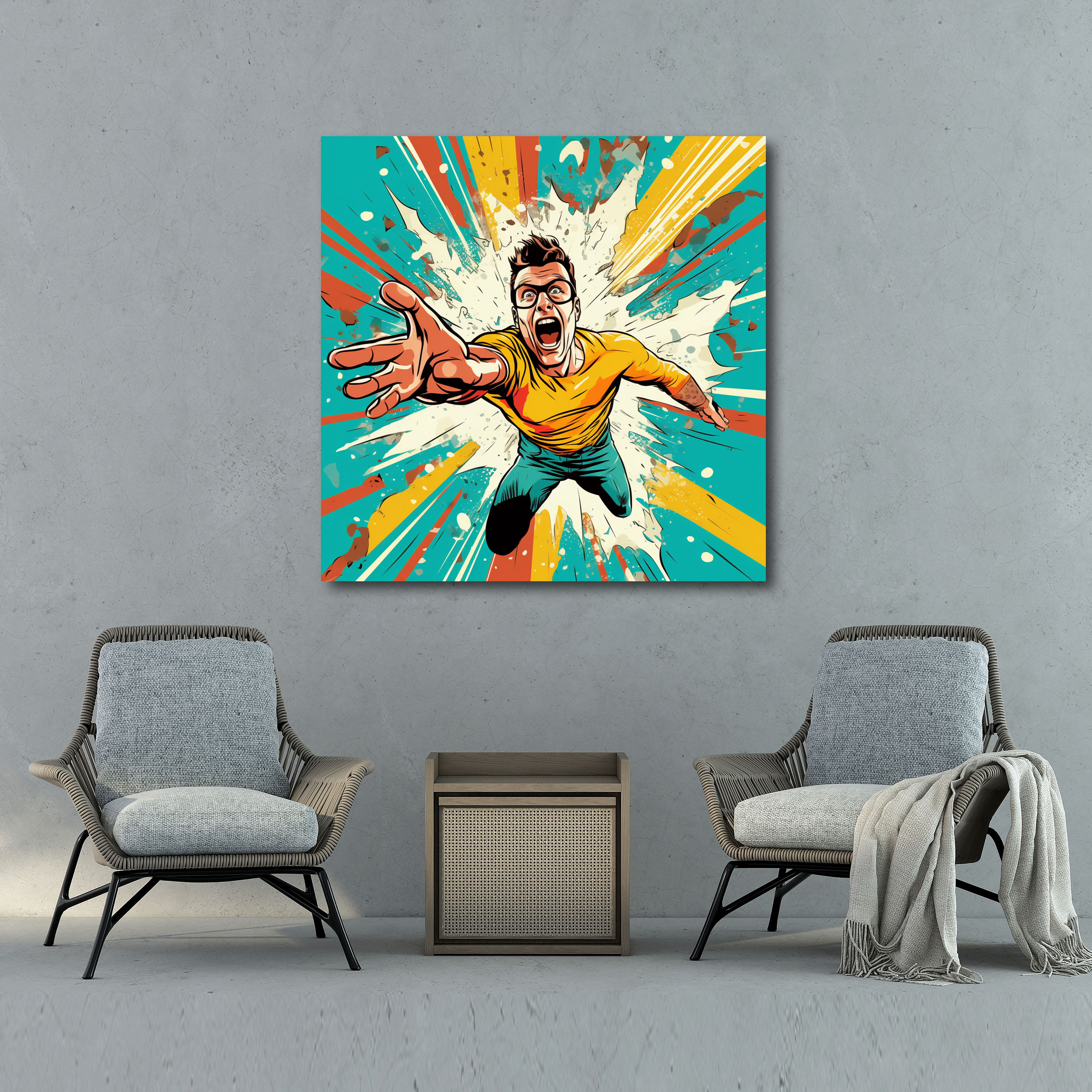 Tolles Leinwandbild - Pop Art Superheld - Lässige lebendige Farben Wanddekoration verspielt