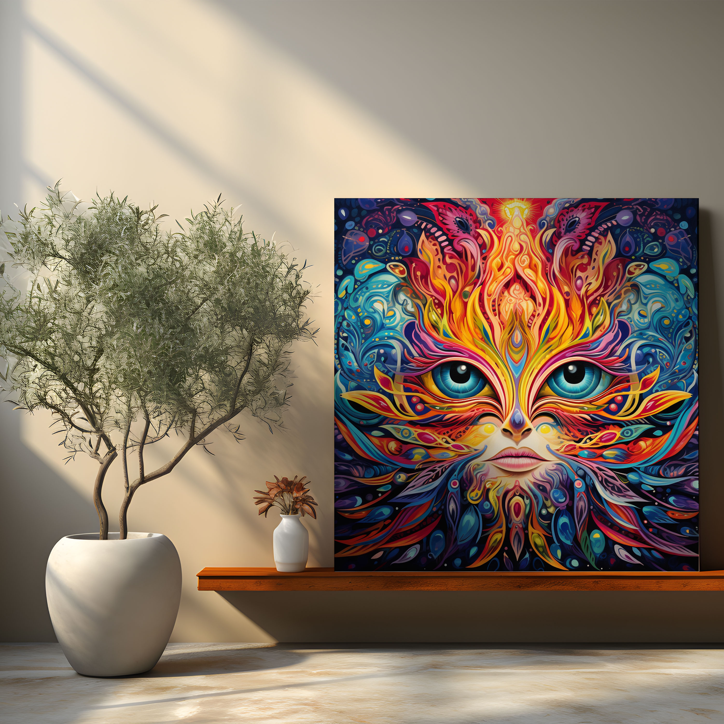 Leinwandbild Psychedelisches Kaleidoskop mit kühlen lebendigen Farben - Wandkunst aus Leinwand für Zuhause