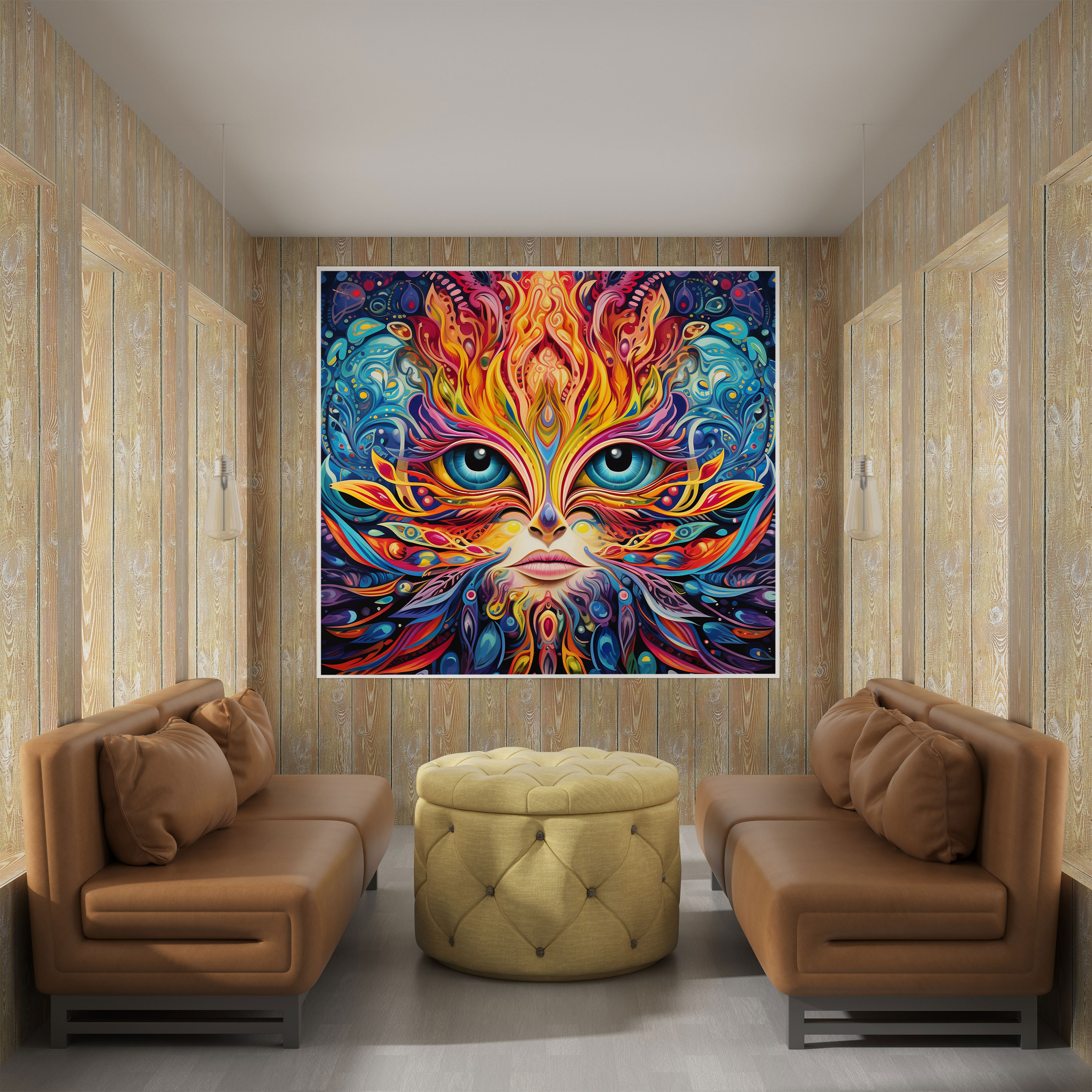 Leinwandbild Psychedelisches Kaleidoskop mit kühlen lebendigen Farben - Wandkunst aus Leinwand für Zuhause