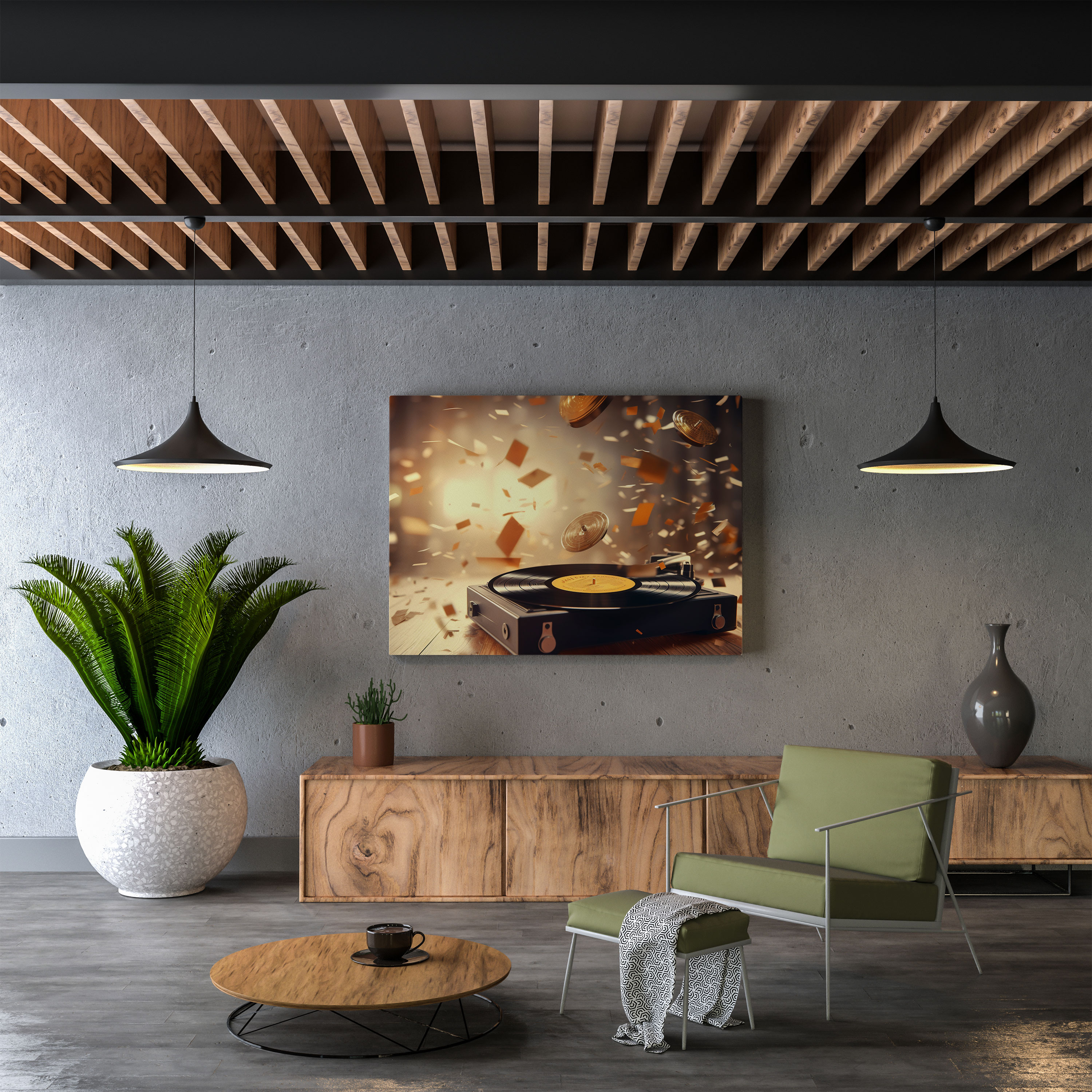 Coole Wandkunst - Retro Schallplattenspieler - Musiknoten Leinwand Coole Wandkunst