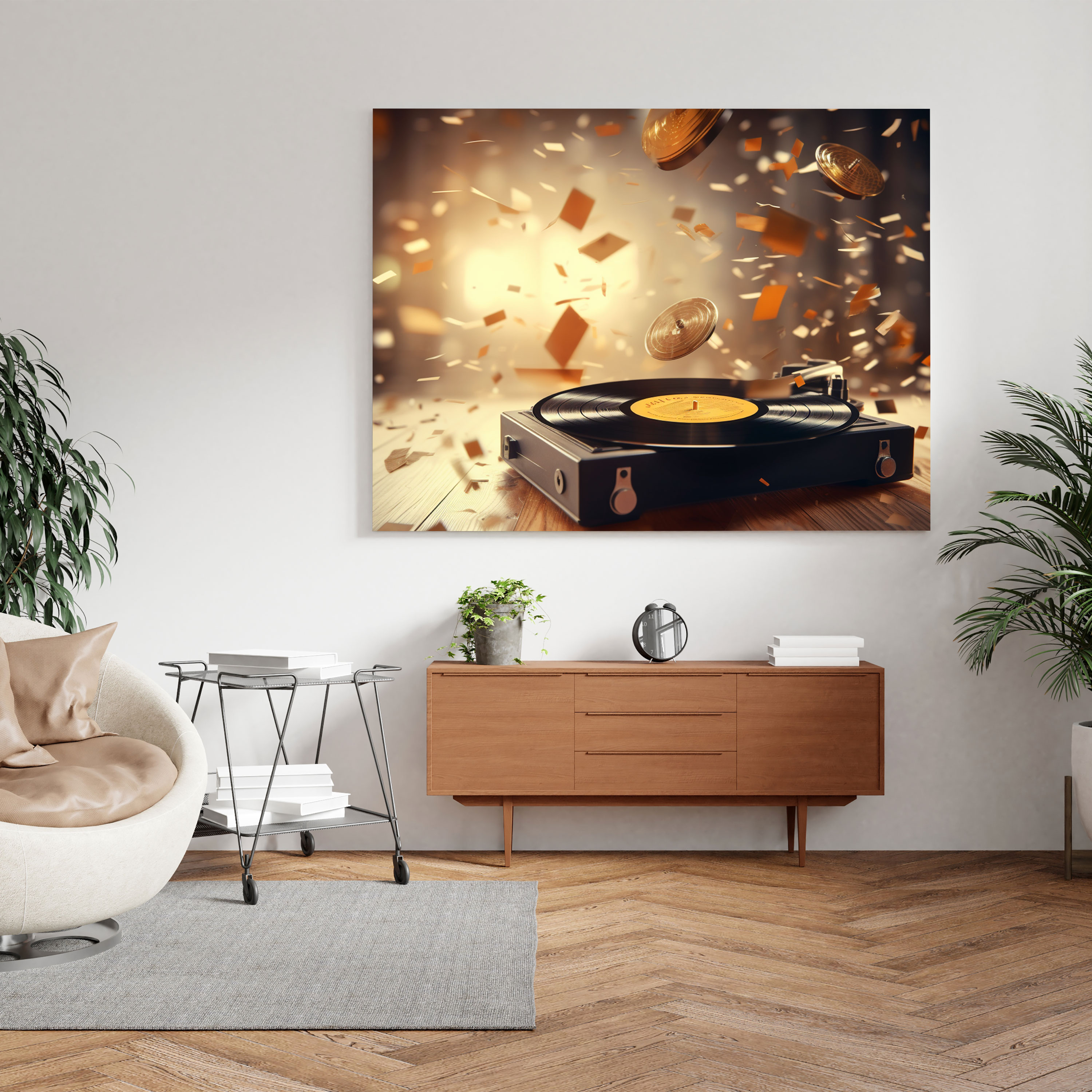 Coole Wandkunst - Retro Schallplattenspieler - Musiknoten Leinwand Coole Wandkunst