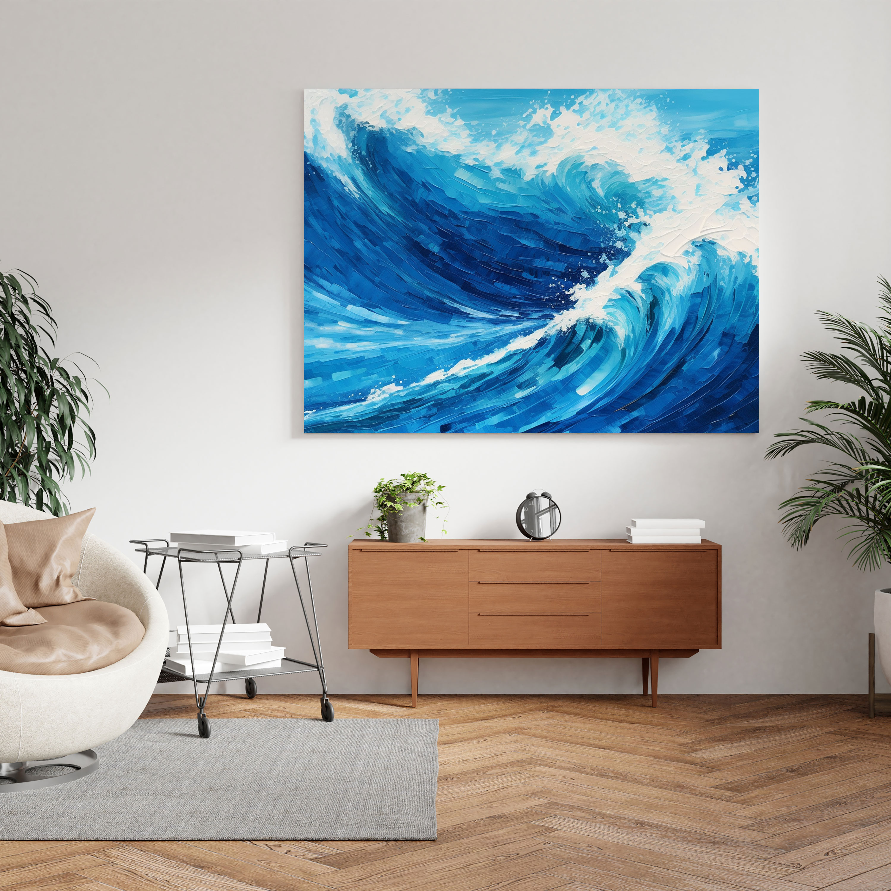 Leinwandbild Kühle blaue Wellen - Kühles Acrylgemälde Dekoration für Zuhause Gelassenheit