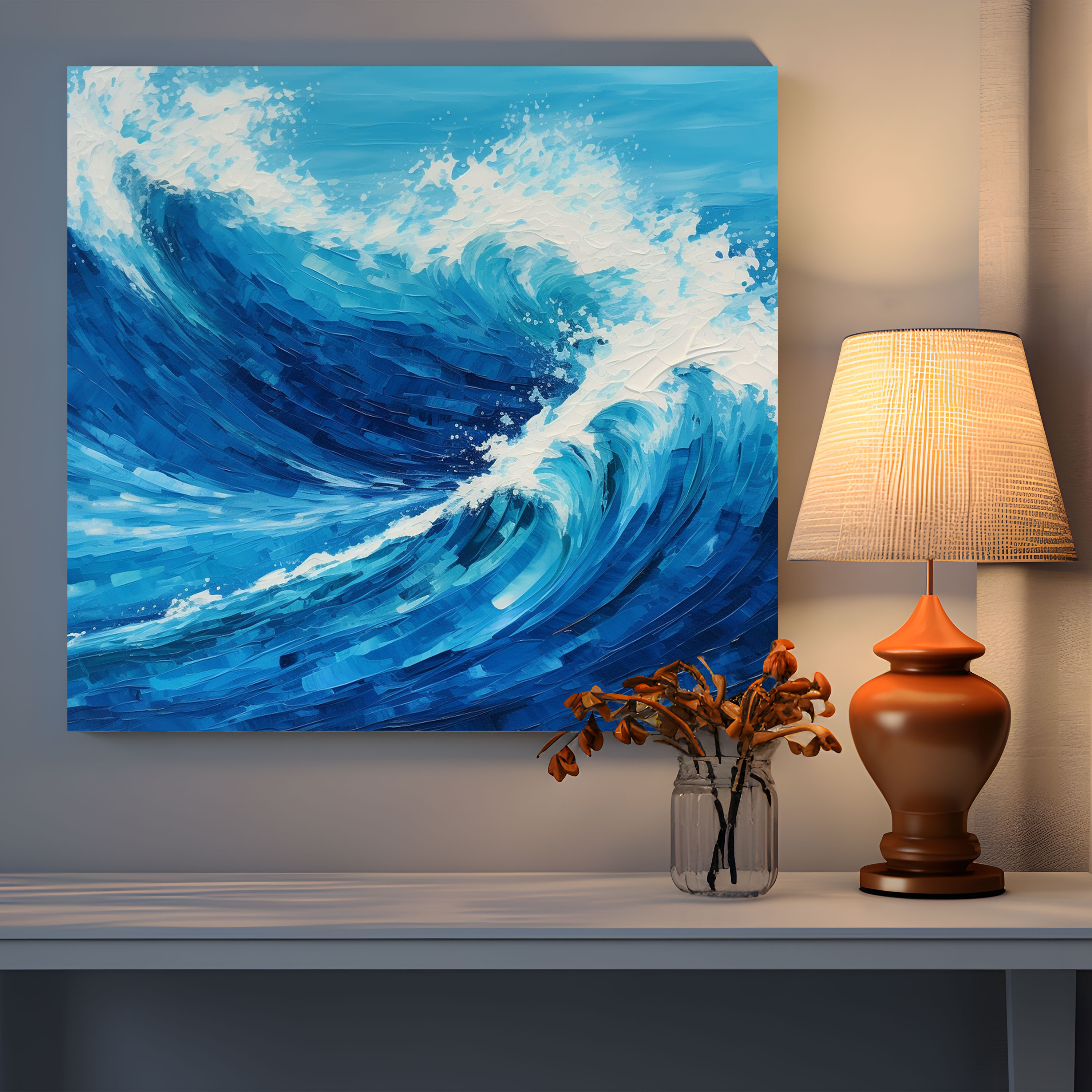 Leinwandbild Kühle blaue Wellen - Kühles Acrylgemälde Dekoration für Zuhause Gelassenheit