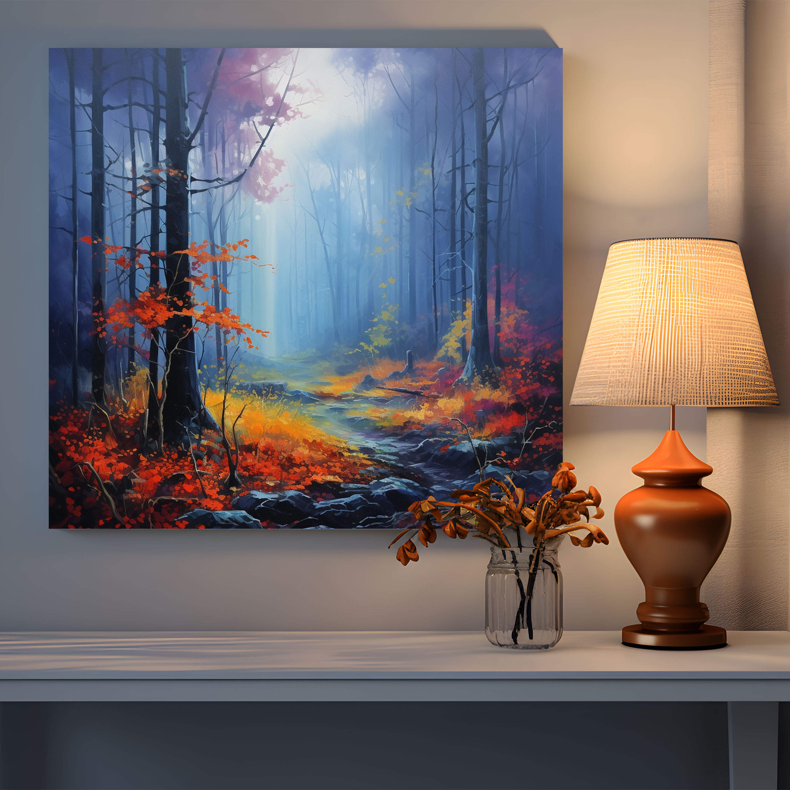 Herbstwald Wandkunst - Ruhe lebendige Herbstfarben Natur