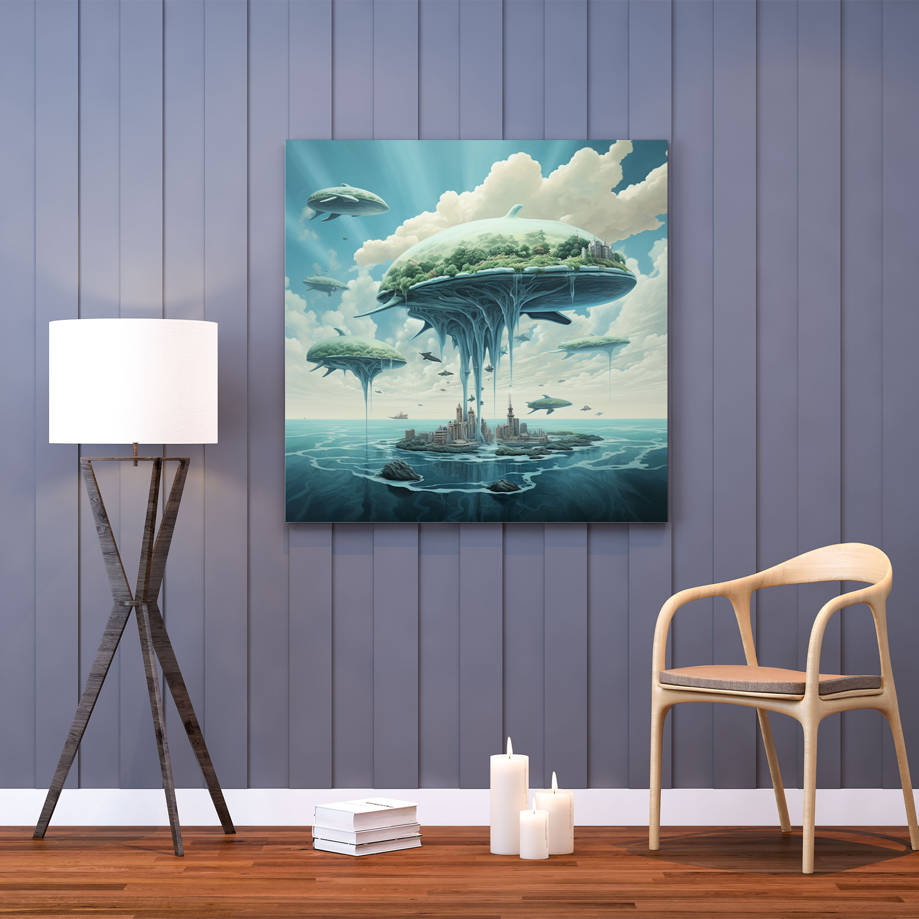 Stilvolles Leinwandbild: Surreale blaue Landschaft - Stilvoll Leinwand Wandkunst Stilvoll Surreal