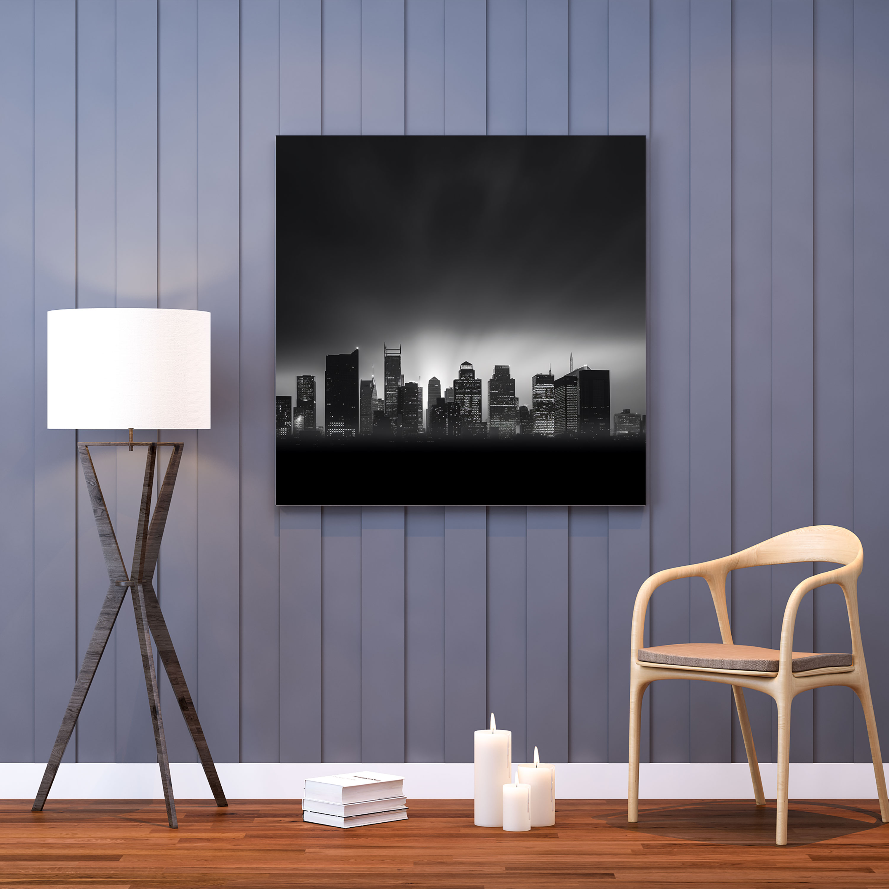 Moderne Wandkunst: Abendlicht Stadtsilhouette - Stilvolle Wanddekoration Foto Wohnkultur