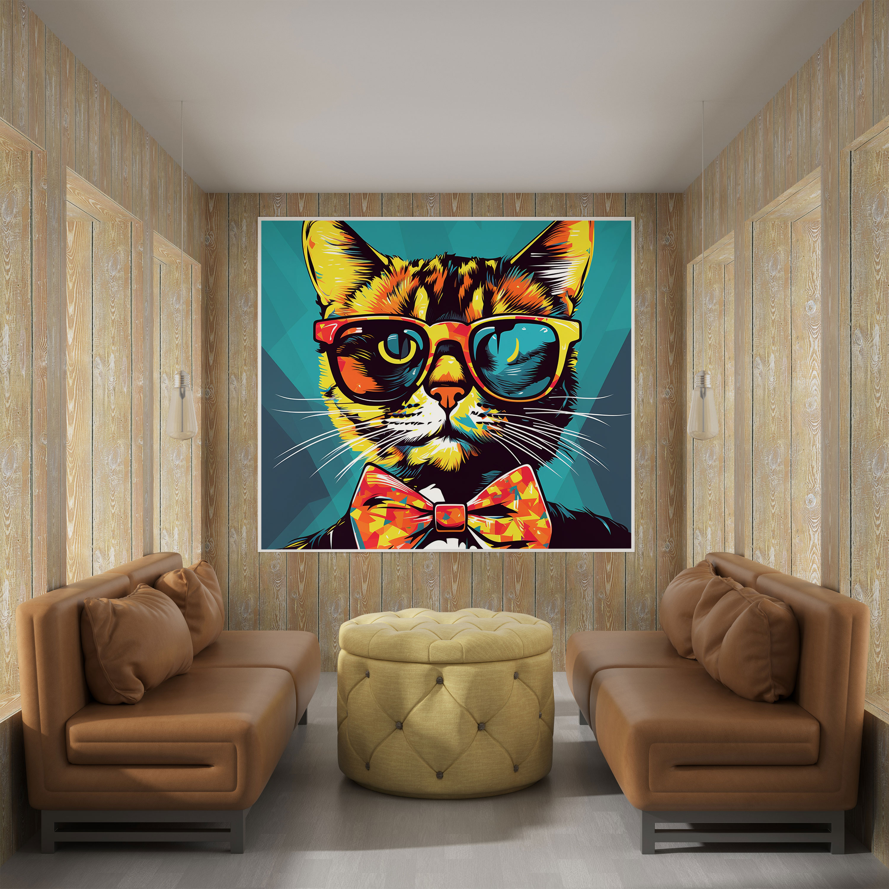 Trendiges Wandkunstwerk: Verspielte Sonnenbrillen-Katze - Stilvolles Wohnaccessoire Leinwandbild